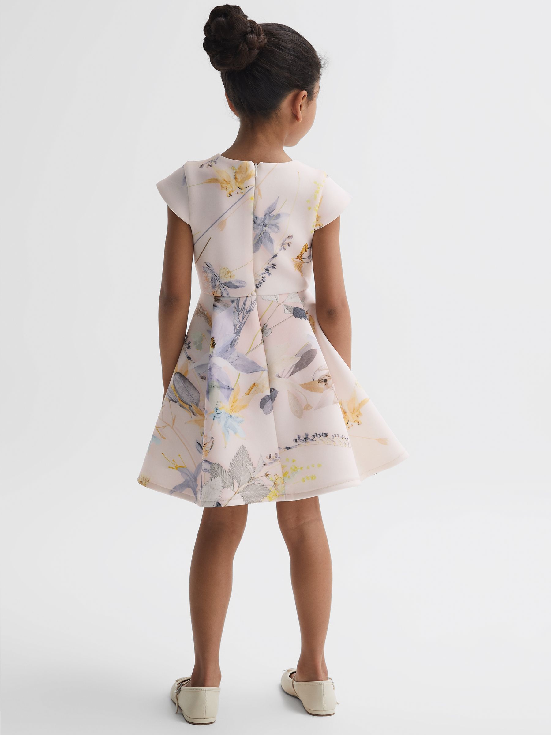 Scuba Floral Printed Dress in Pink - Image 5 of 6