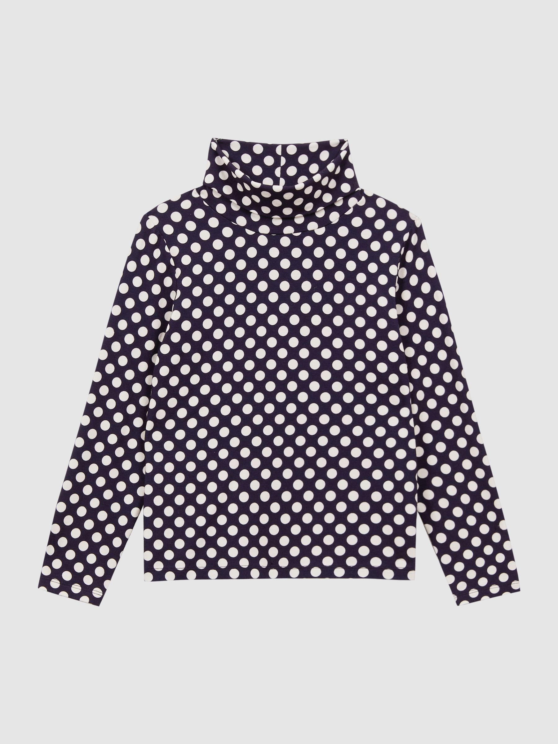9-14 yrs Polka Dot Roll Neck Top in Navy/White - Image 2 of 6