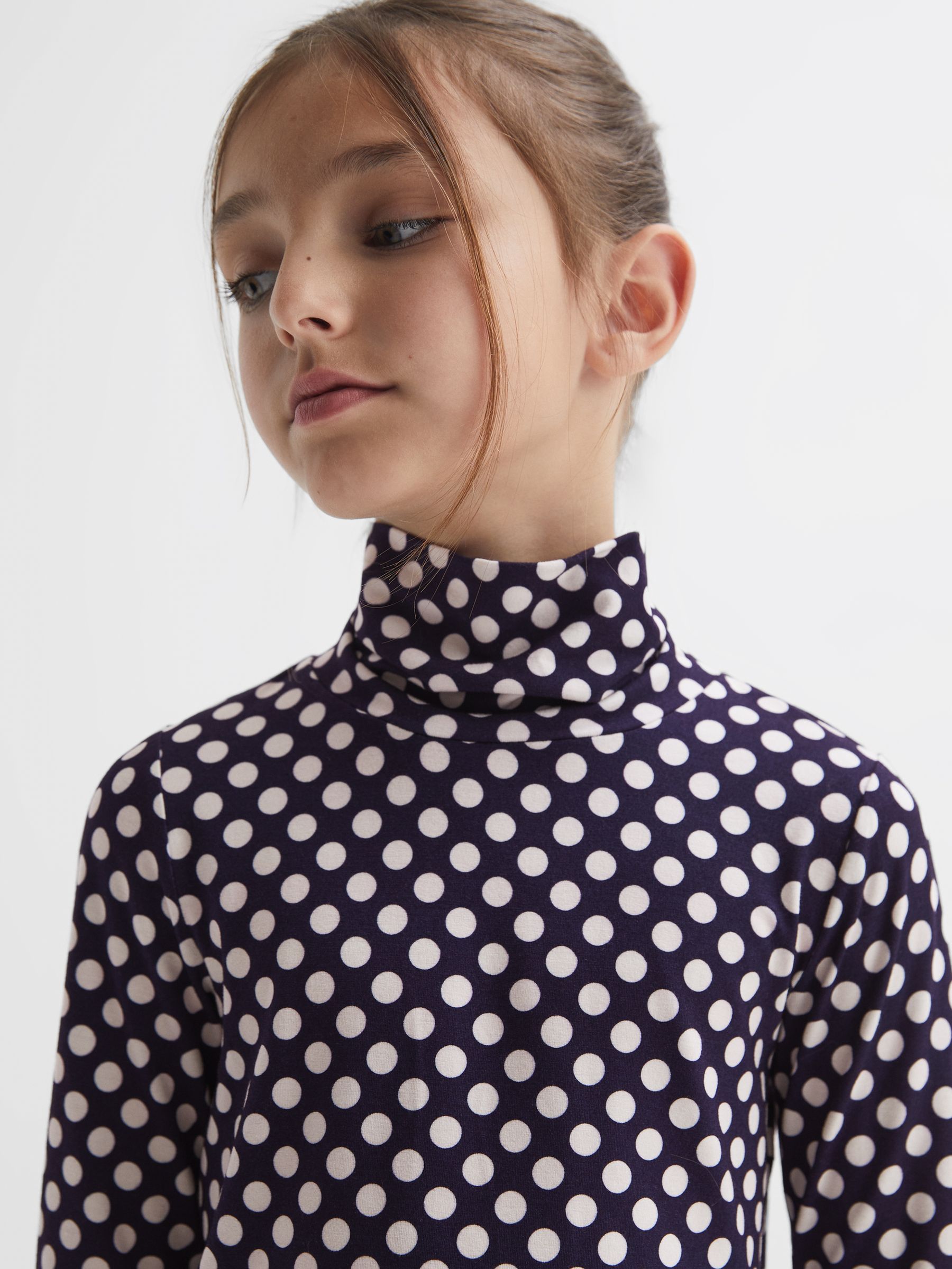 9-14 yrs Polka Dot Roll Neck Top in Navy/White - Image 4 of 6