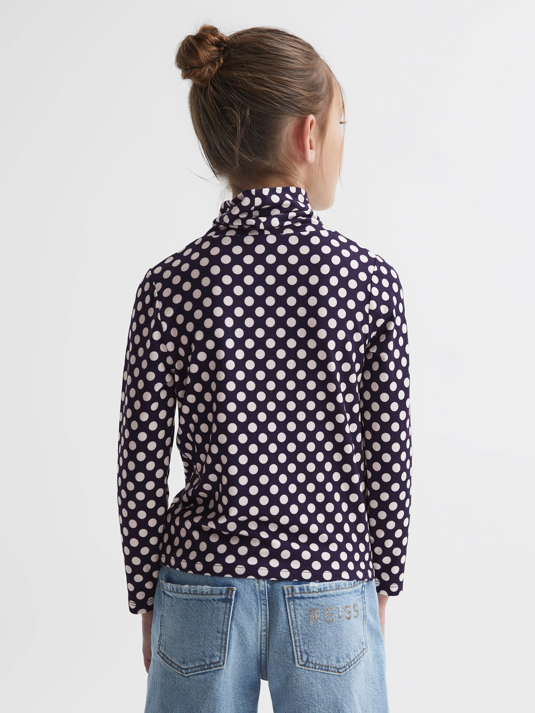 9-14 yrs Polka Dot Roll Neck Top in Navy/White - Image 5 of 6