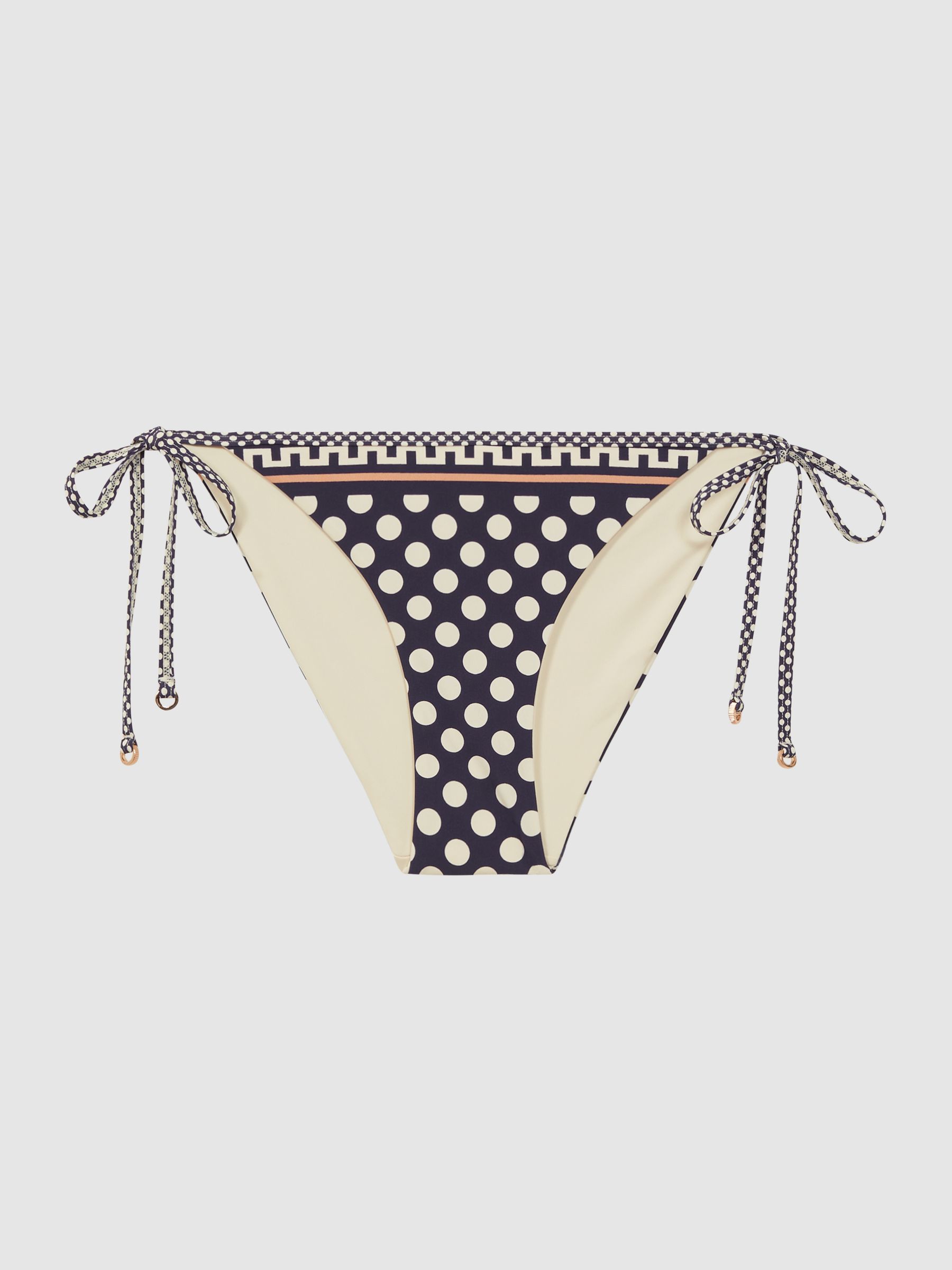 Polka Dot Self-Tie Bikini Bottoms in Navy/White - Image 2 of 4