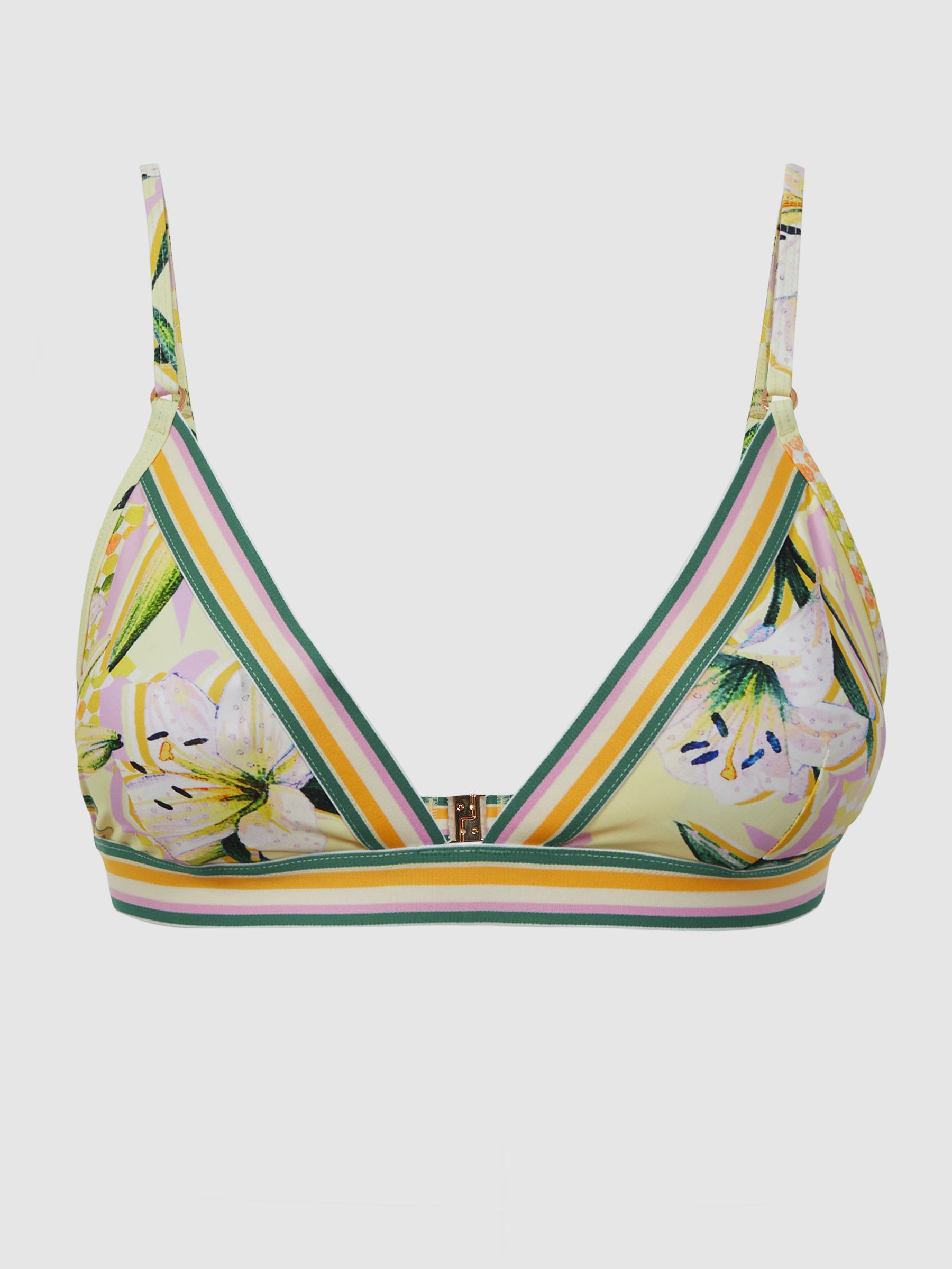 Floral Print Striped Bikini Top in Yellow Print - Image 2 of 4