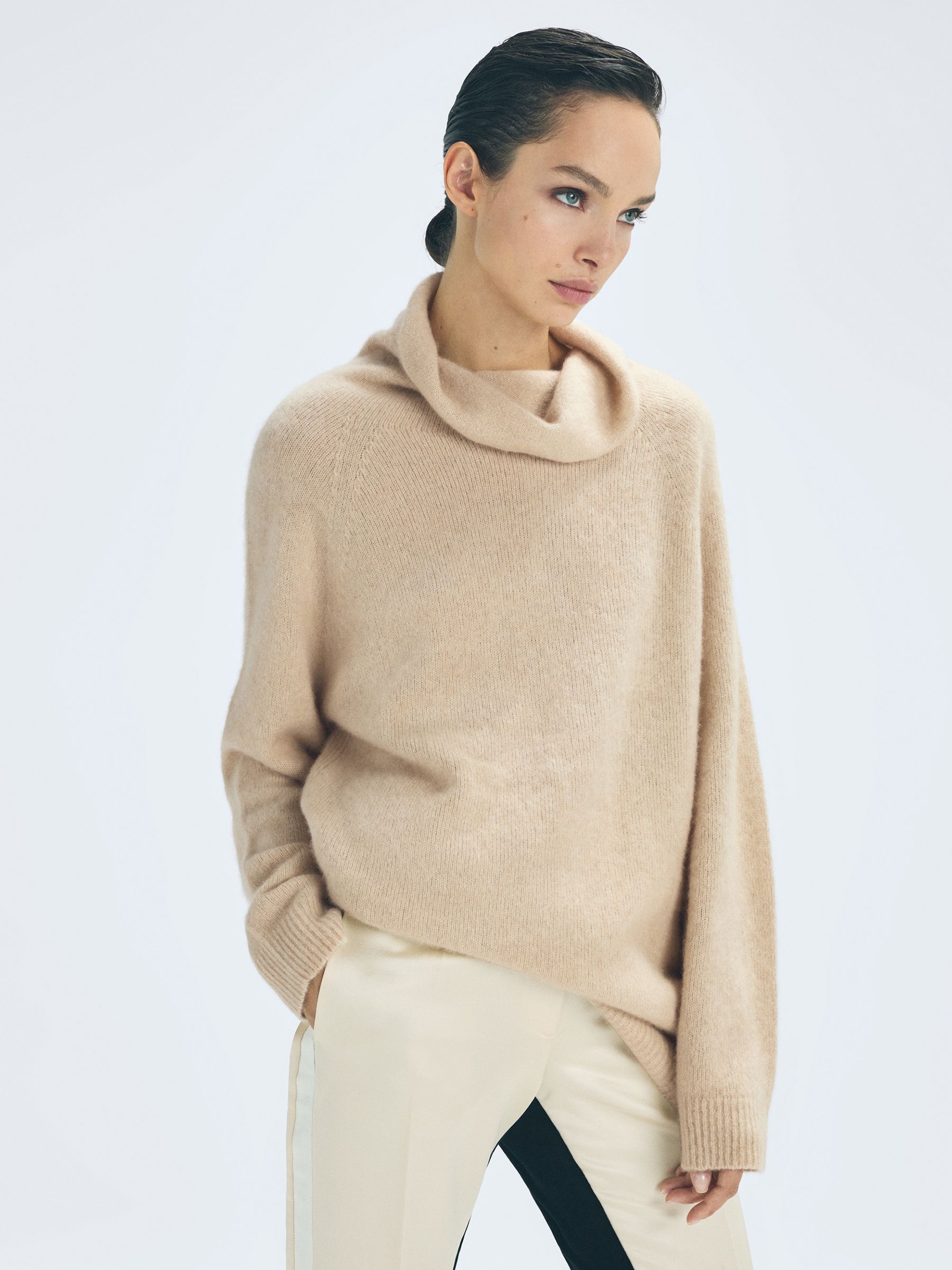 Cashmere-Silk Roll Neck Jumper in Camel - Image 1 of 5