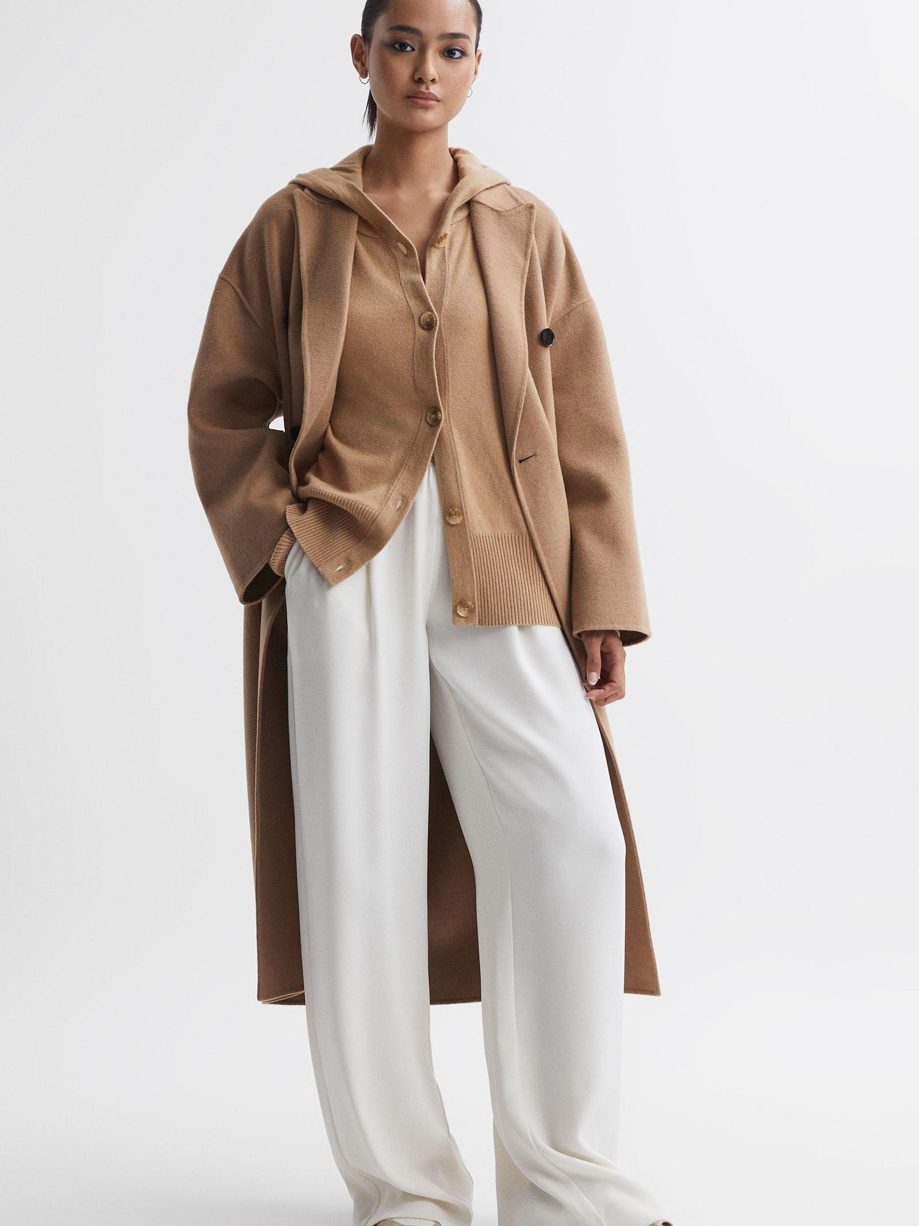 Wool Blend Hooded Cardigan in Camel - Image 3 of 5