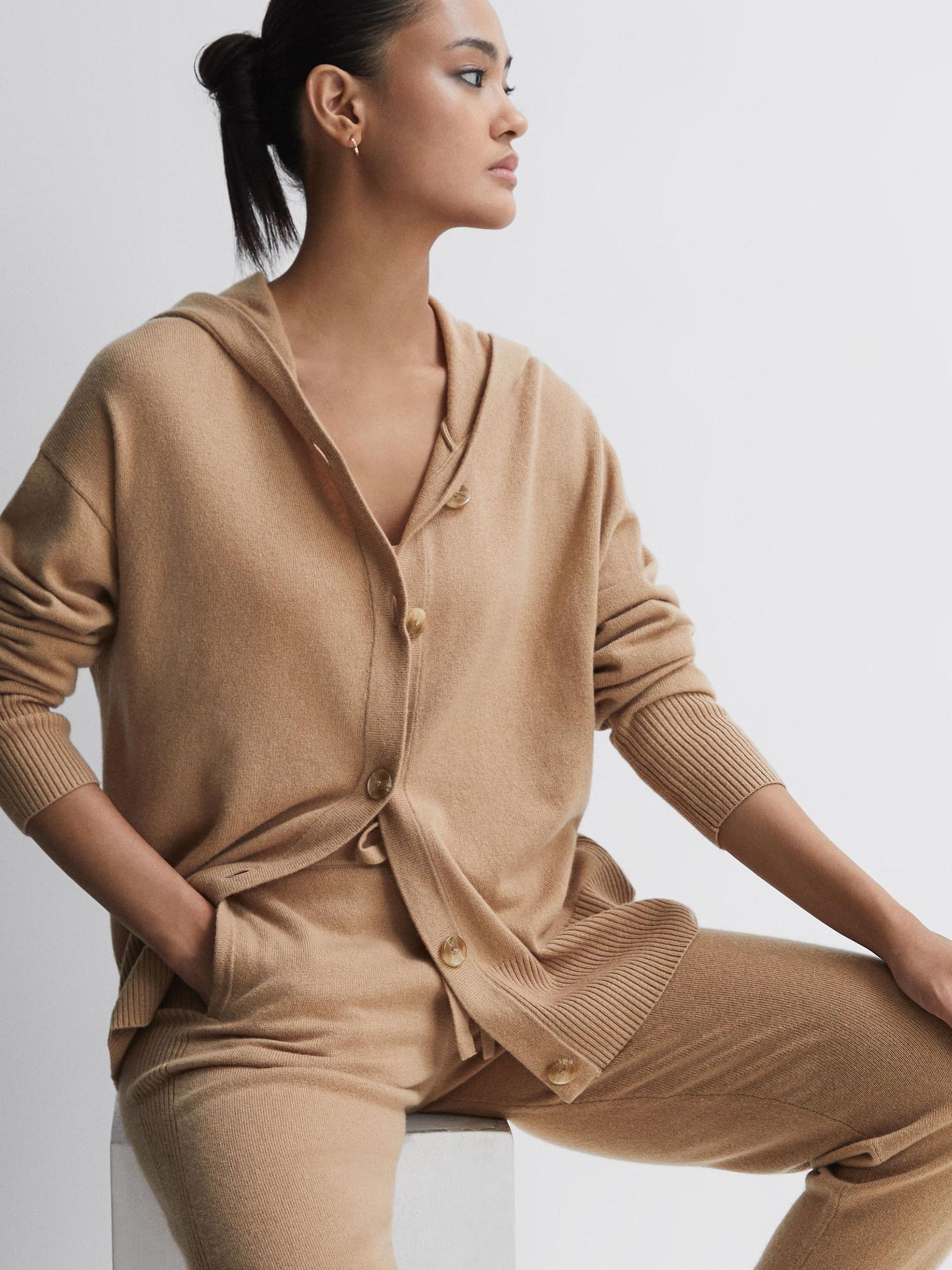 Wool Blend Hooded Cardigan in Camel - Image 4 of 5