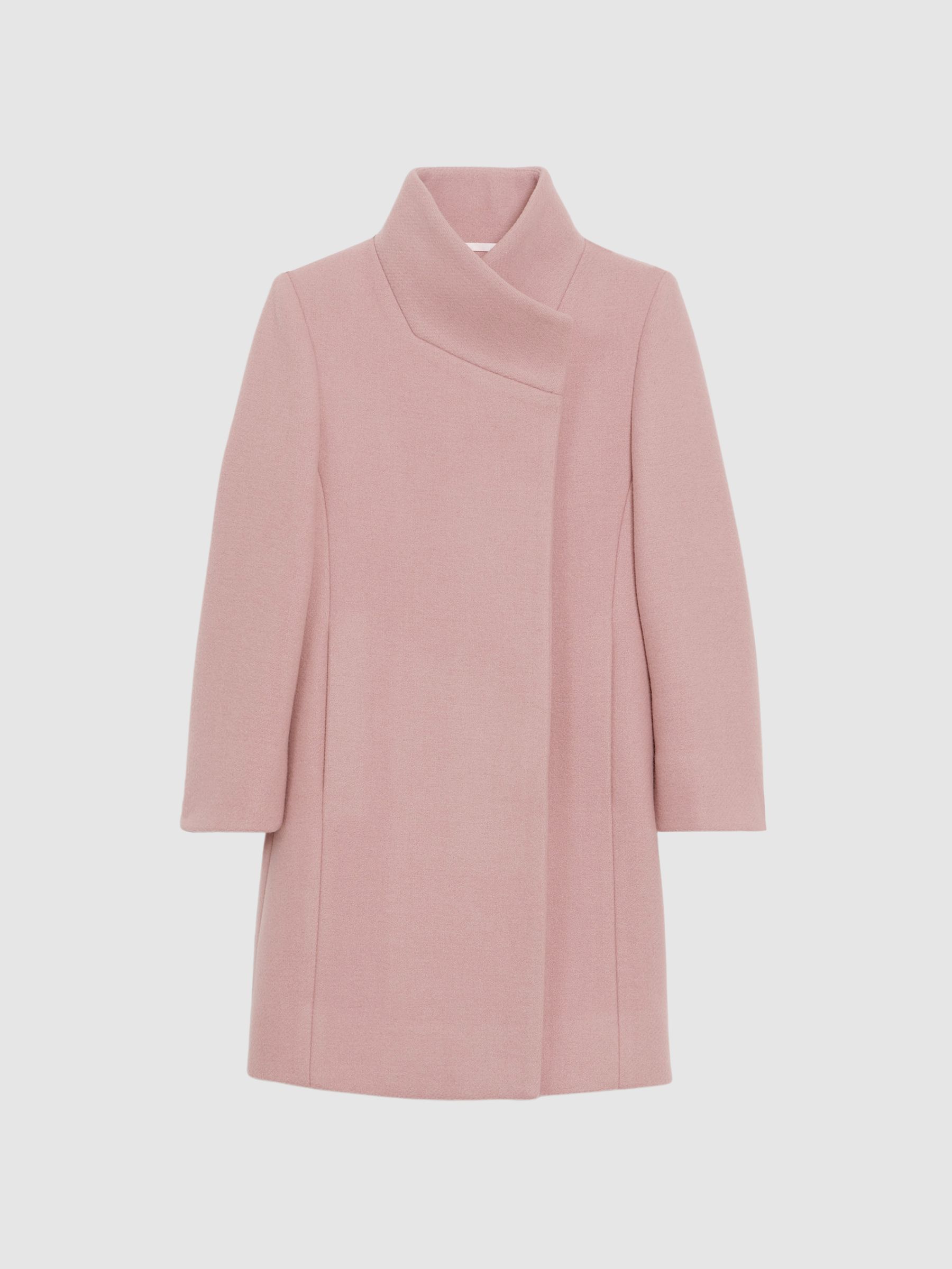 Senior Wool Blend Funnel Neck Coat in Pink - Image 2 of 6 Senior Wool Blend Funnel Neck Coat in Pink - Image 2 of 6