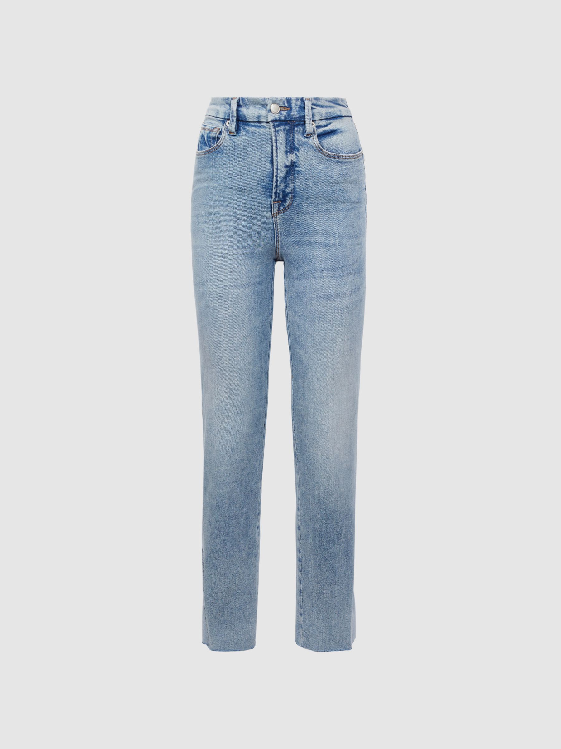 Good American Straight Leg Raw Hem Jeans in Indigo - Image 2 of 6