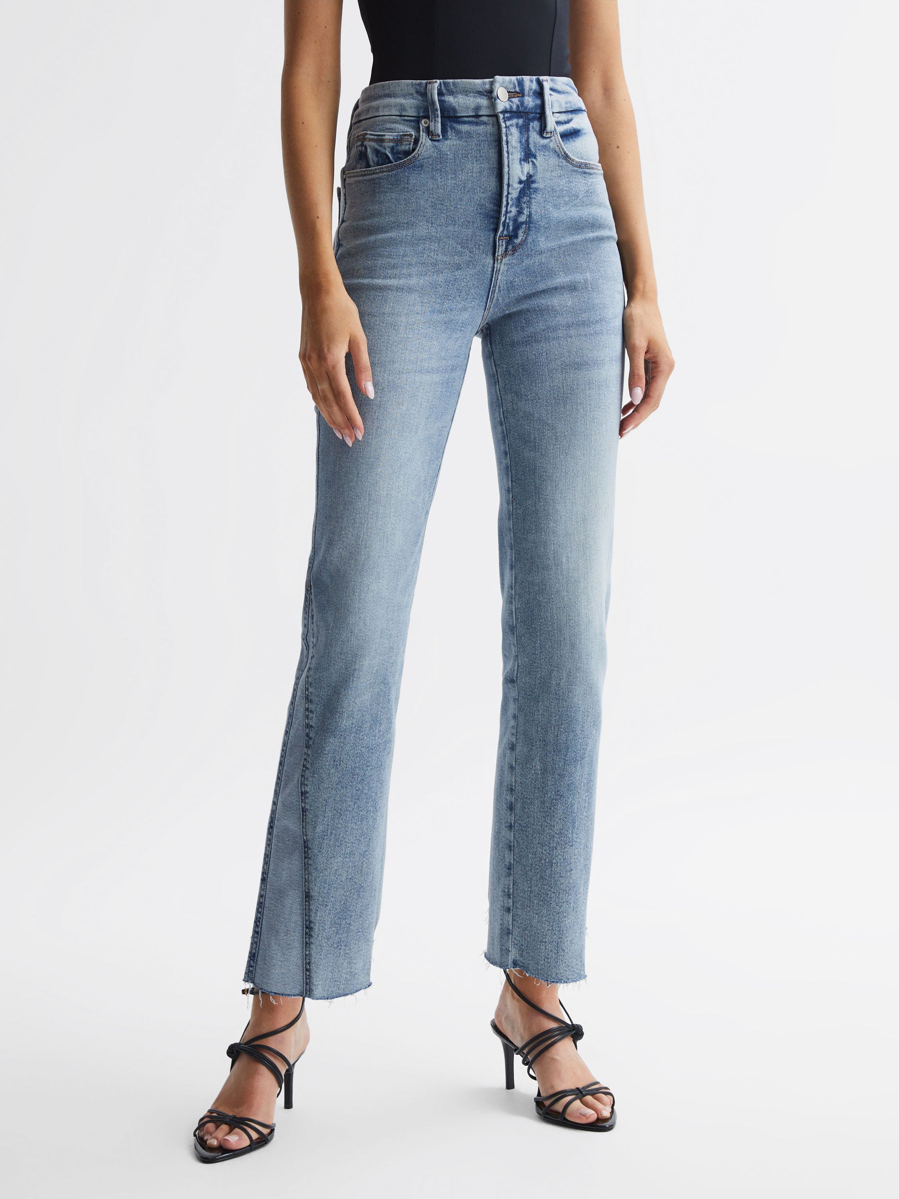 Good American Straight Leg Raw Hem Jeans in Indigo - Image 3 of 6