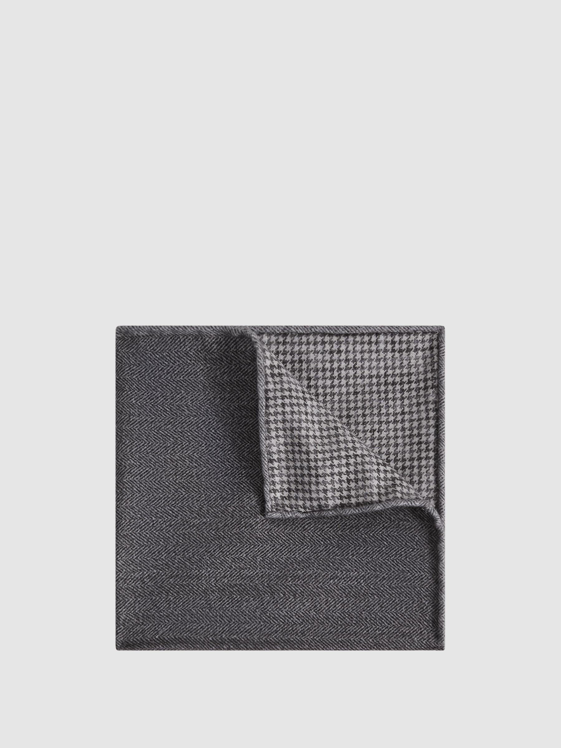 Cotton Reversible Pocket Square in Grey Melange - Image 1 of 6