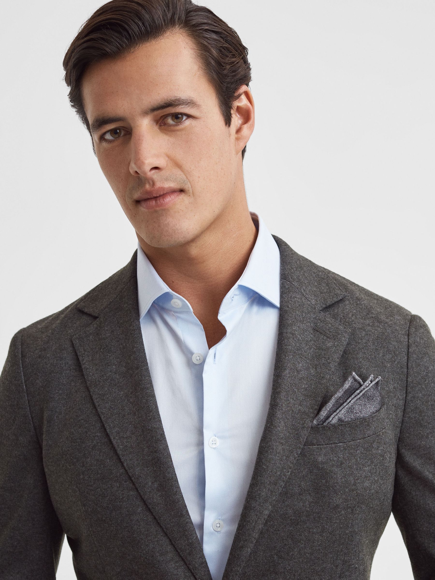 Cotton Reversible Pocket Square in Grey Melange - Image 2 of 6