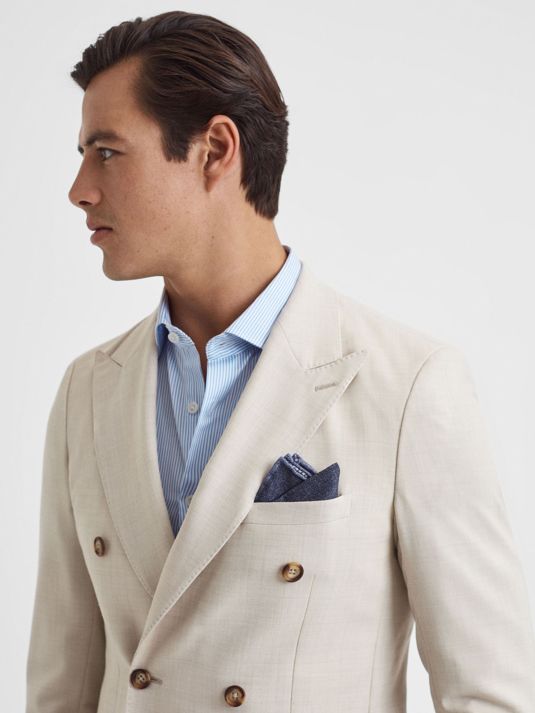 Cotton Reversible Pocket Square in Airforce Blue - Image 2 of 6