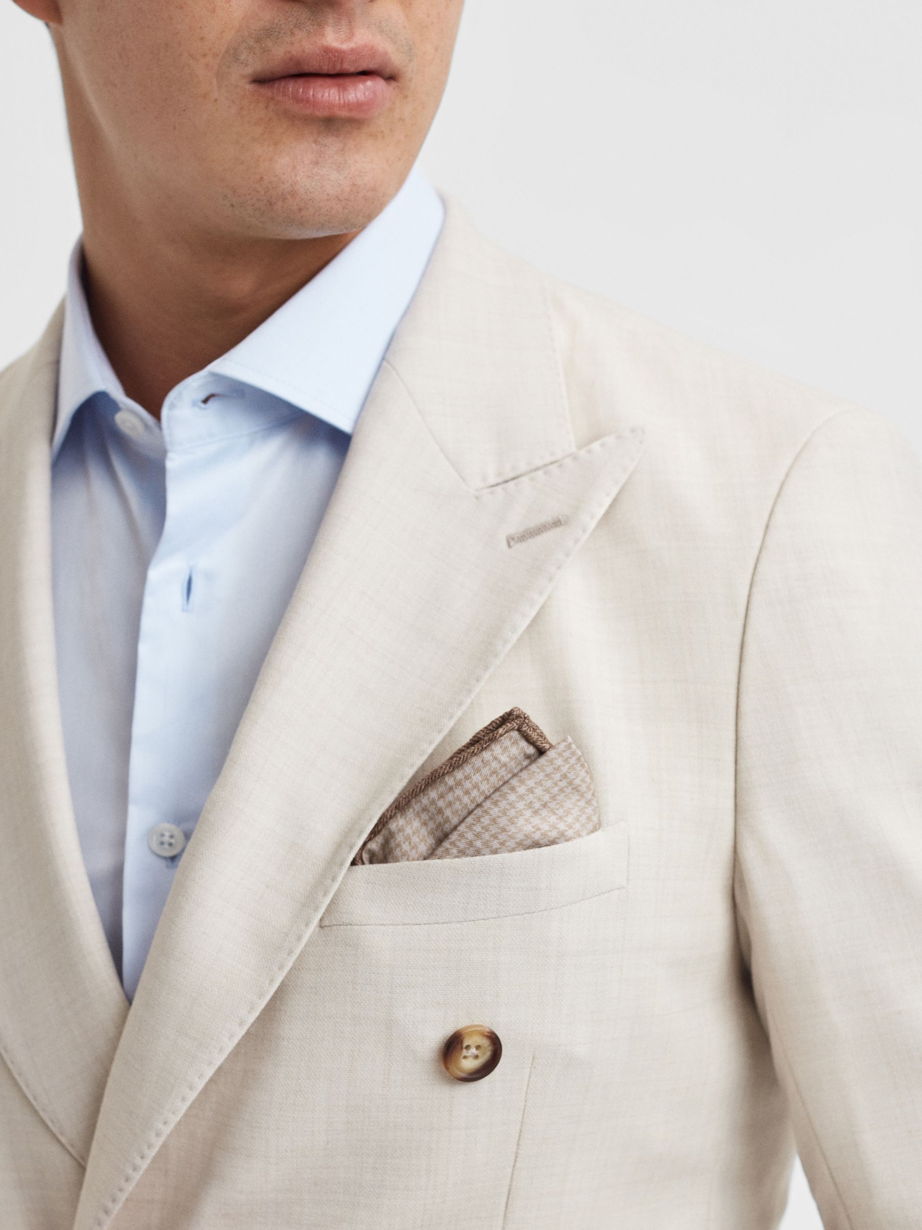 Cotton Reversible Pocket Square in Oatmeal Melange - Image 2 of 6