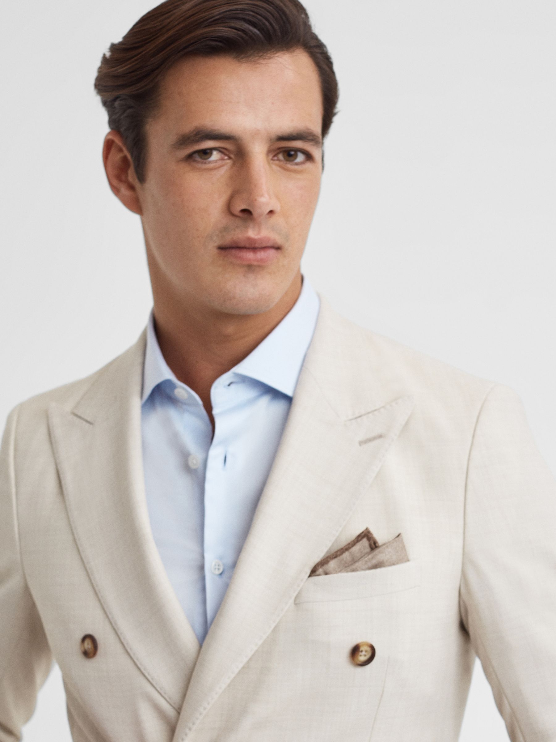 Cotton Reversible Pocket Square in Oatmeal Melange - Image 6 of 6