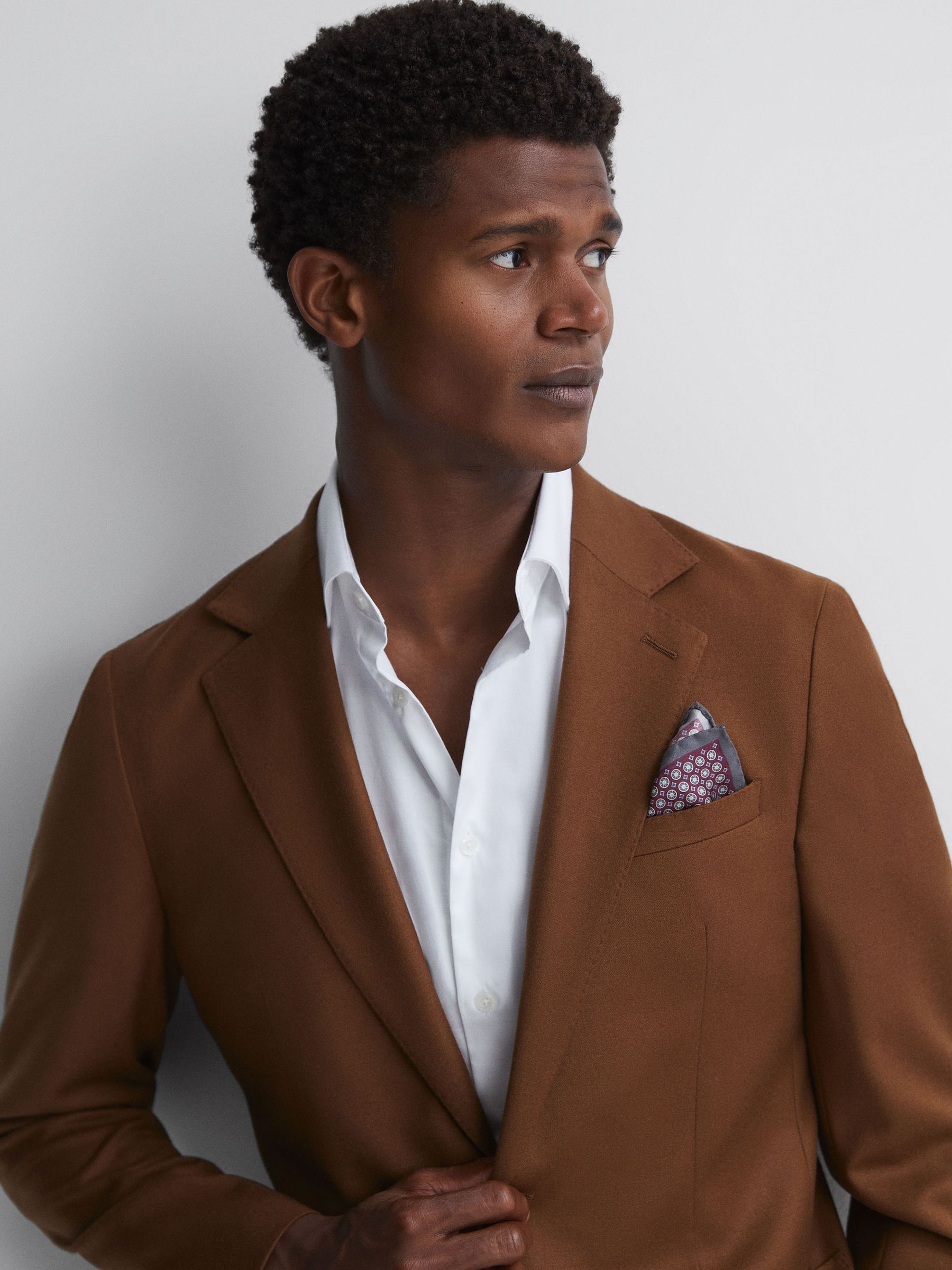 Silk Printed Pocket Square in Bordeaux/Charcoal - Image 2 of 5 Silk Printed Pocket Square in Bordeaux/Charcoal - Image 2 of 5