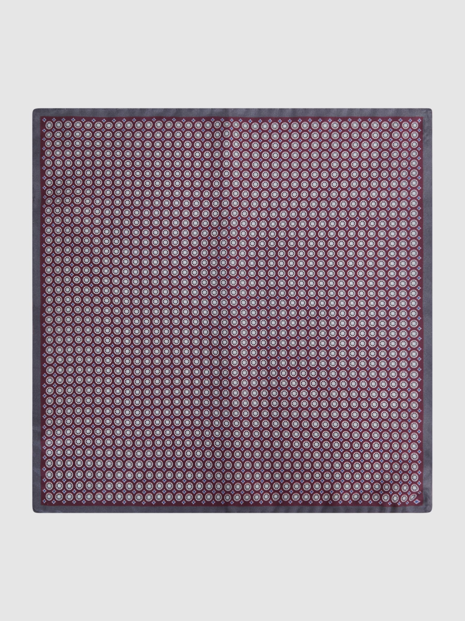 Silk Printed Pocket Square in Bordeaux/Charcoal - Image 3 of 5
