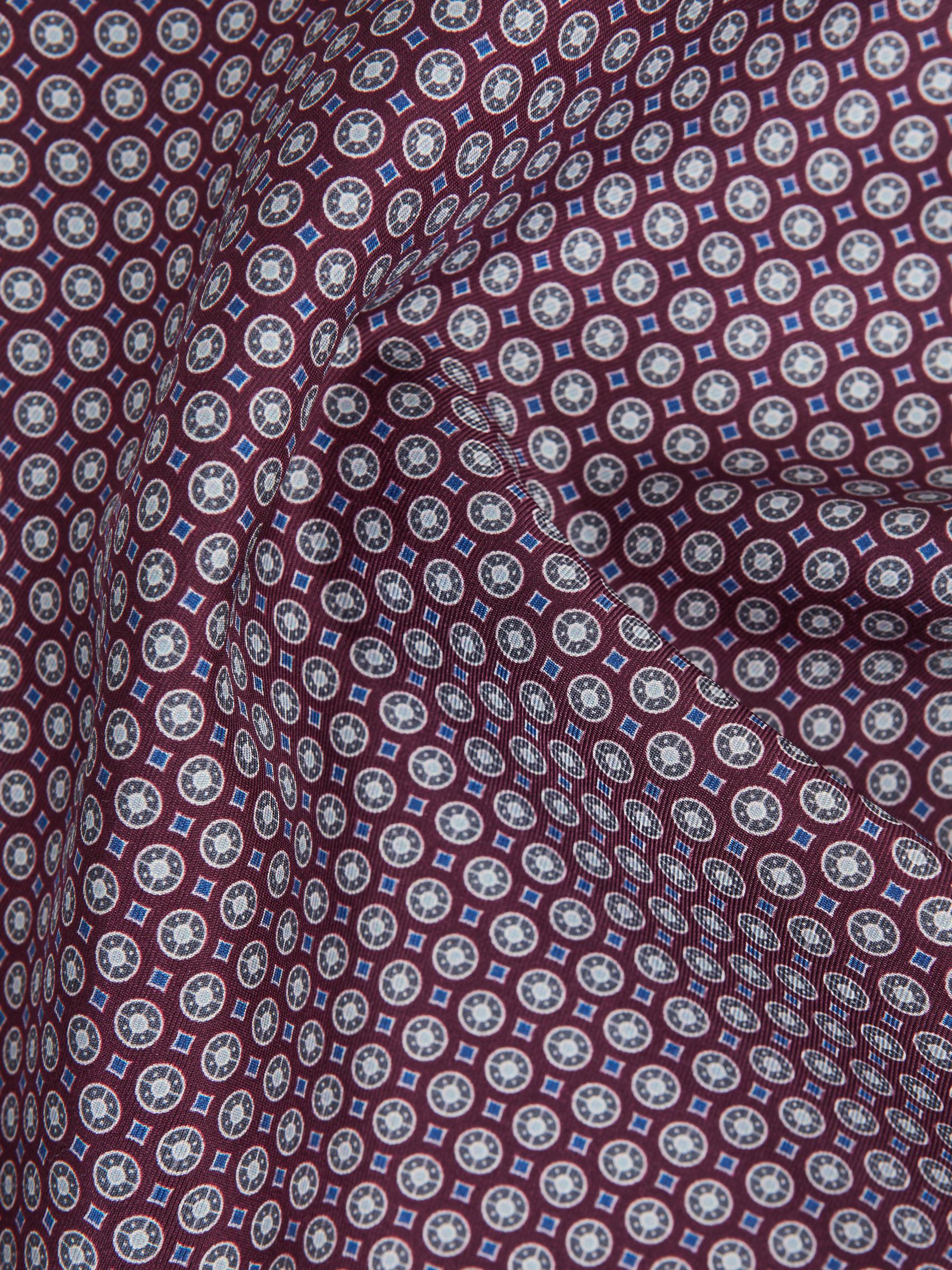 Silk Printed Pocket Square in Bordeaux/Charcoal - Image 5 of 5