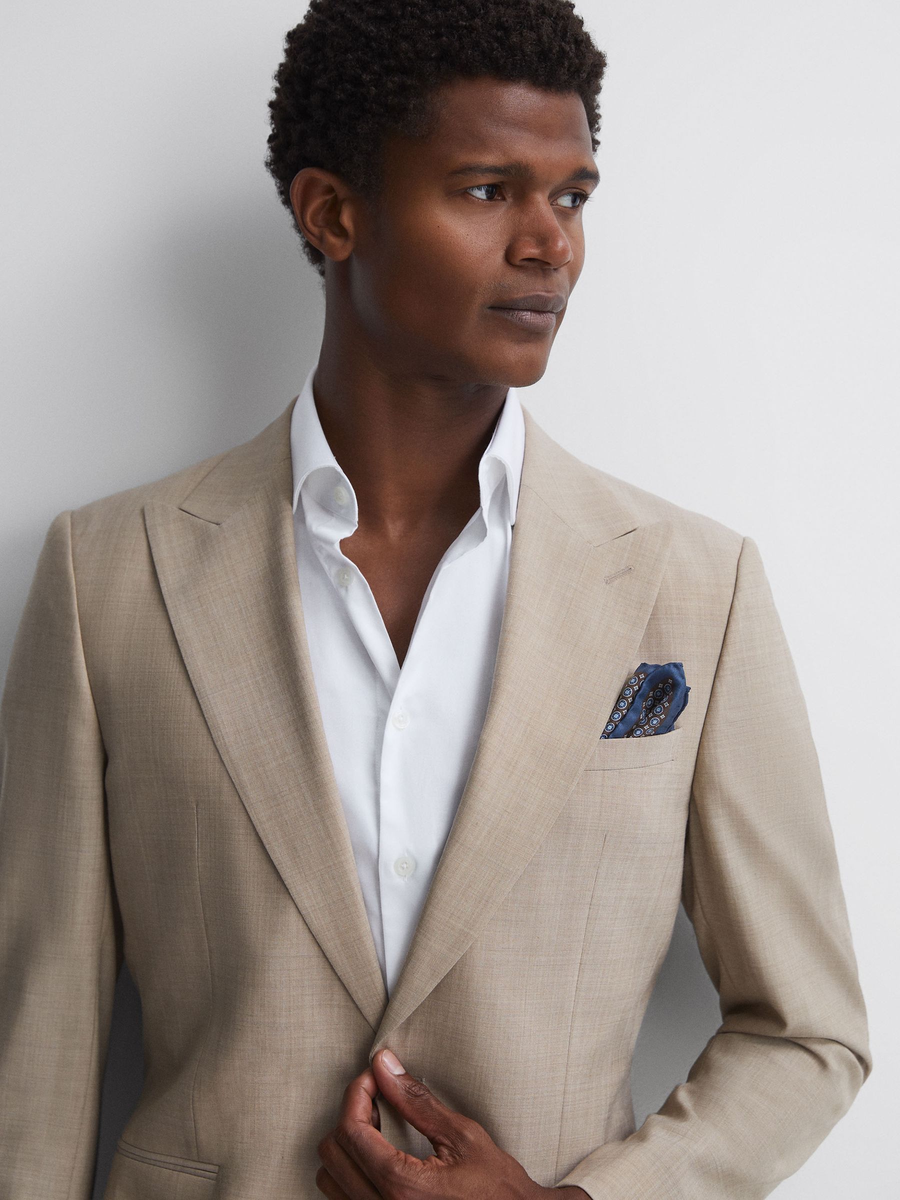 Silk Printed Pocket Square in Chocolate/Navy - Image 2 of 5