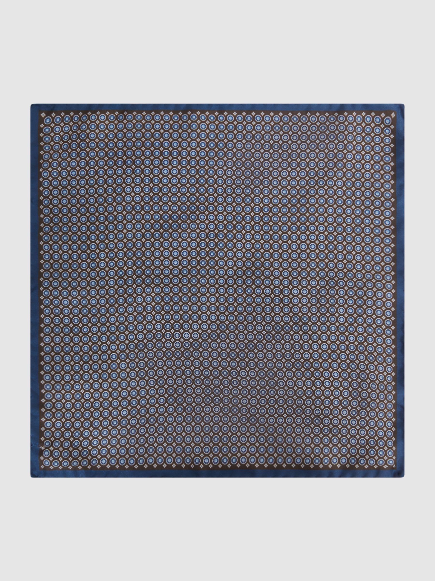 Silk Printed Pocket Square in Chocolate/Navy - Image 3 of 5