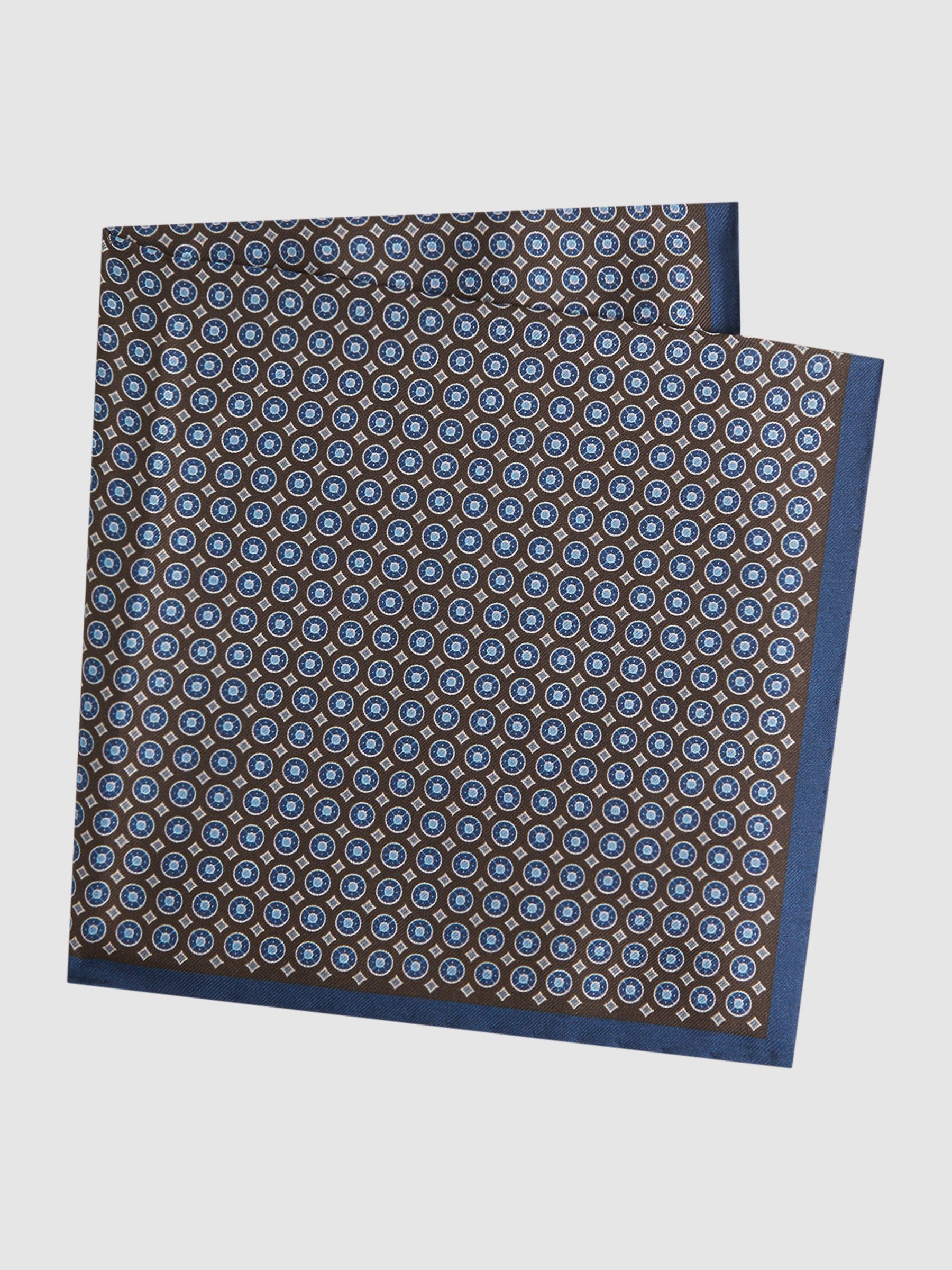 Silk Printed Pocket Square in Chocolate/Navy - Image 4 of 5