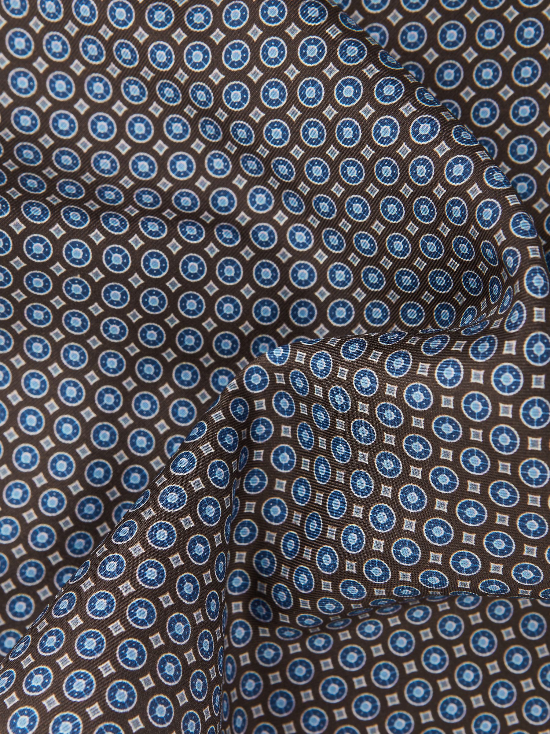 Silk Printed Pocket Square in Chocolate/Navy - Image 5 of 5