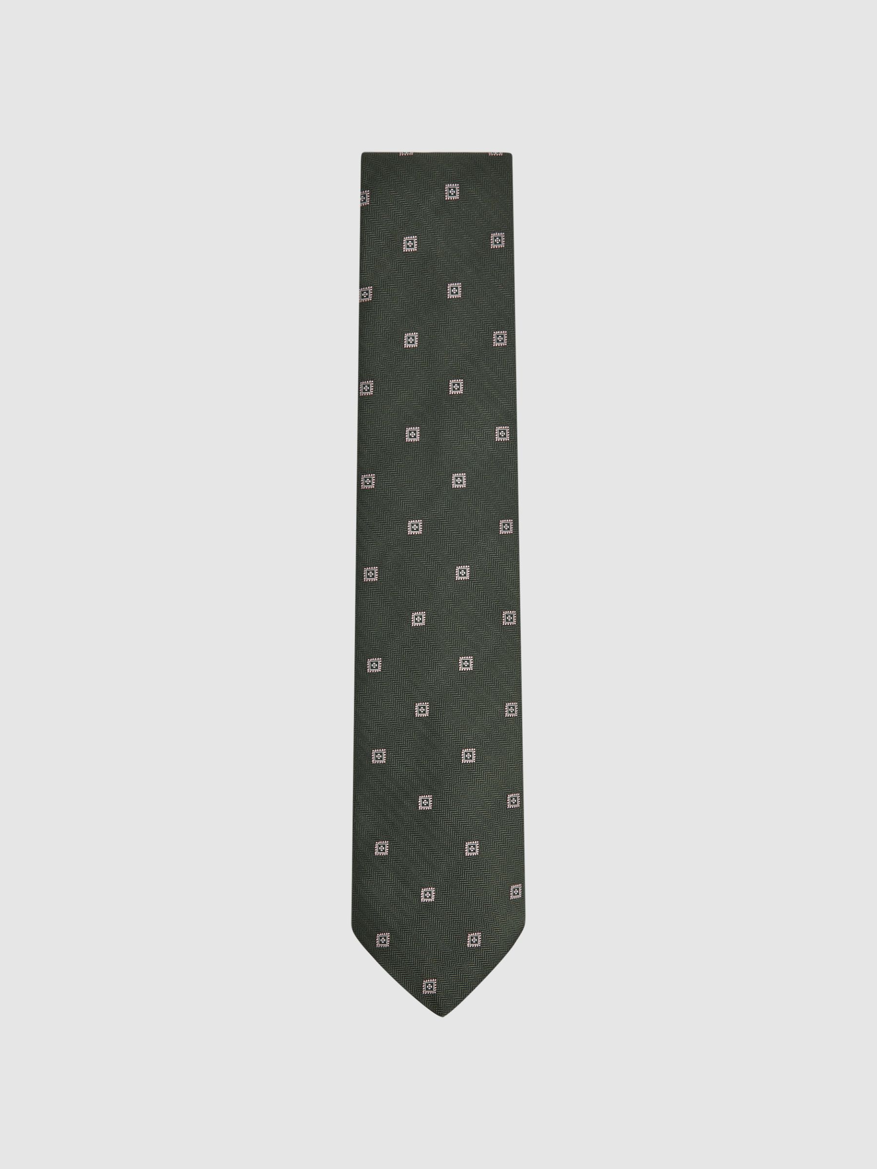 Silk Medallion Tie in Olive Green - Image 1 of 5