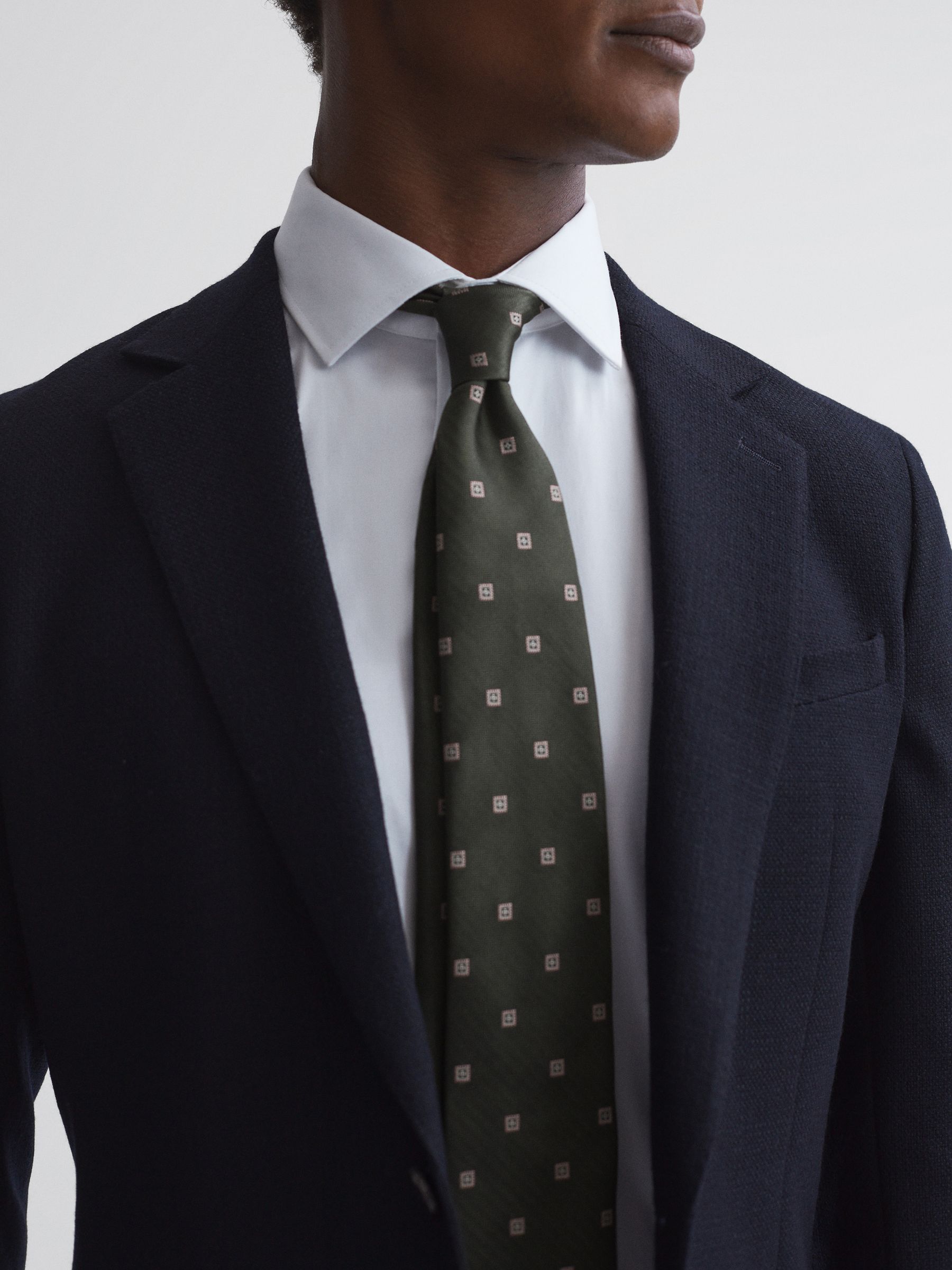 Silk Medallion Tie in Olive Green - Image 2 of 5