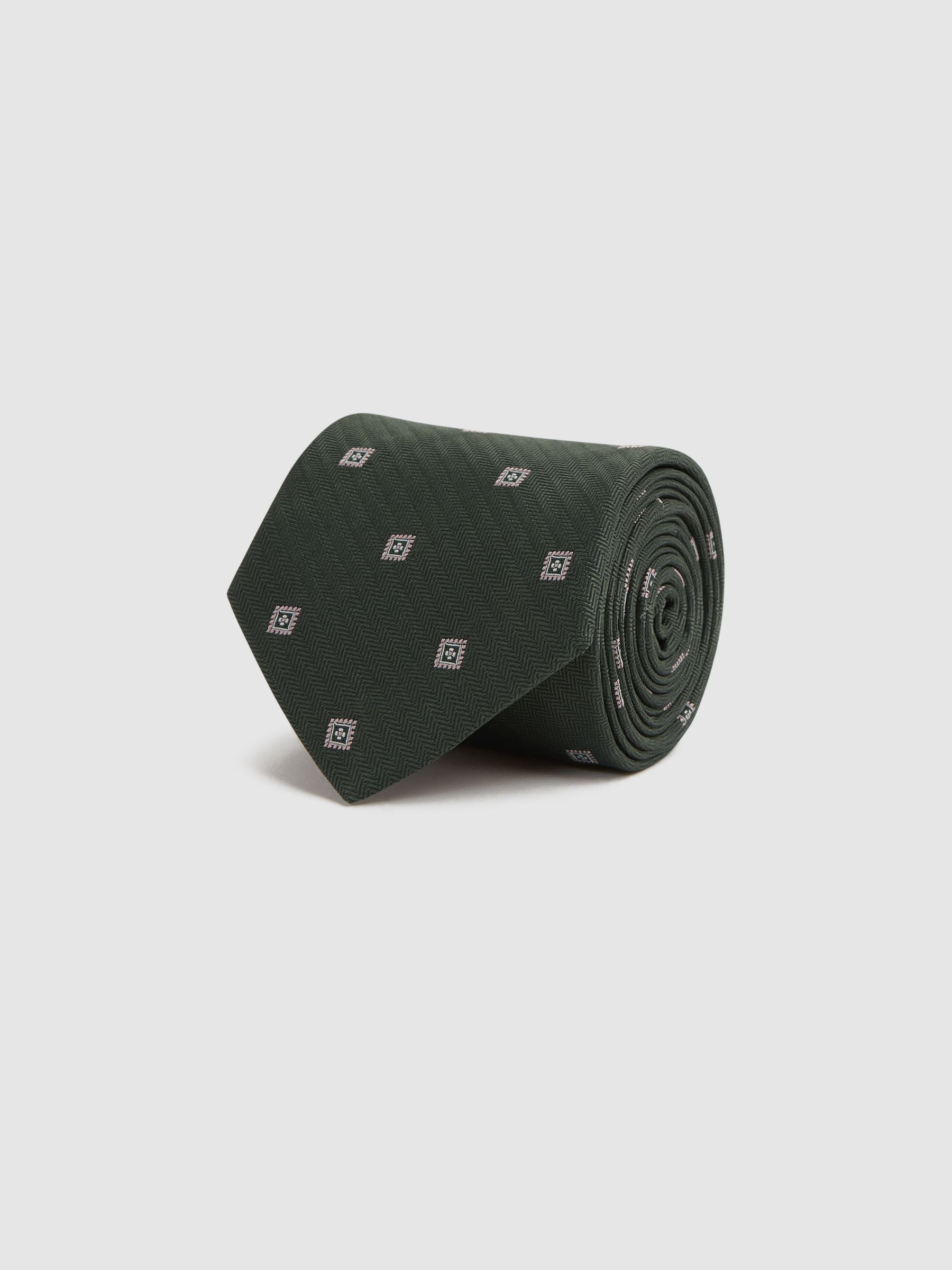 Silk Medallion Tie in Olive Green - Image 3 of 5