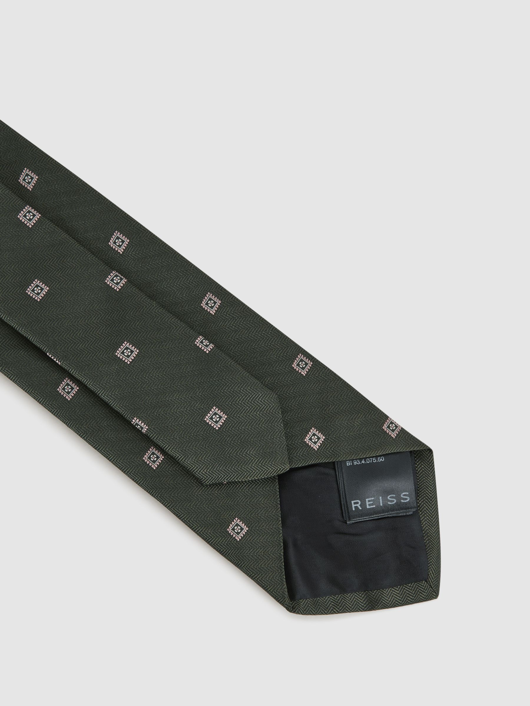 Silk Medallion Tie in Olive Green - Image 4 of 5