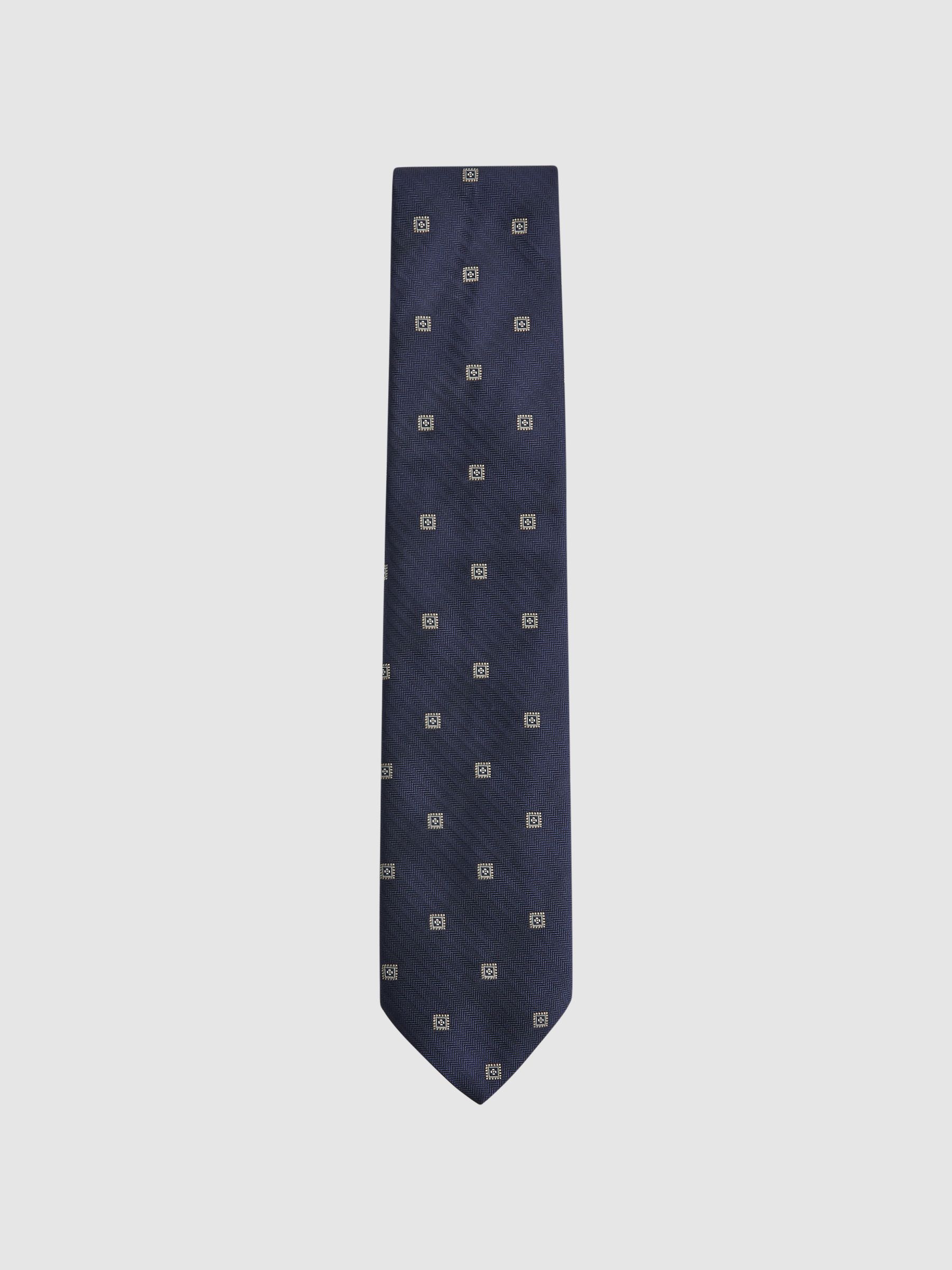 Silk Medallion Tie in Navy - Image 1 of 5 Silk Medallion Tie in Navy - Image 1 of 5