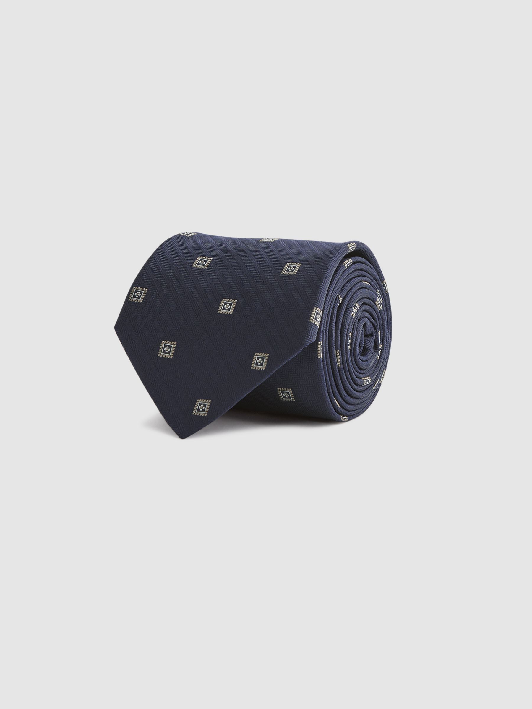 Silk Medallion Tie in Navy - Image 3 of 5