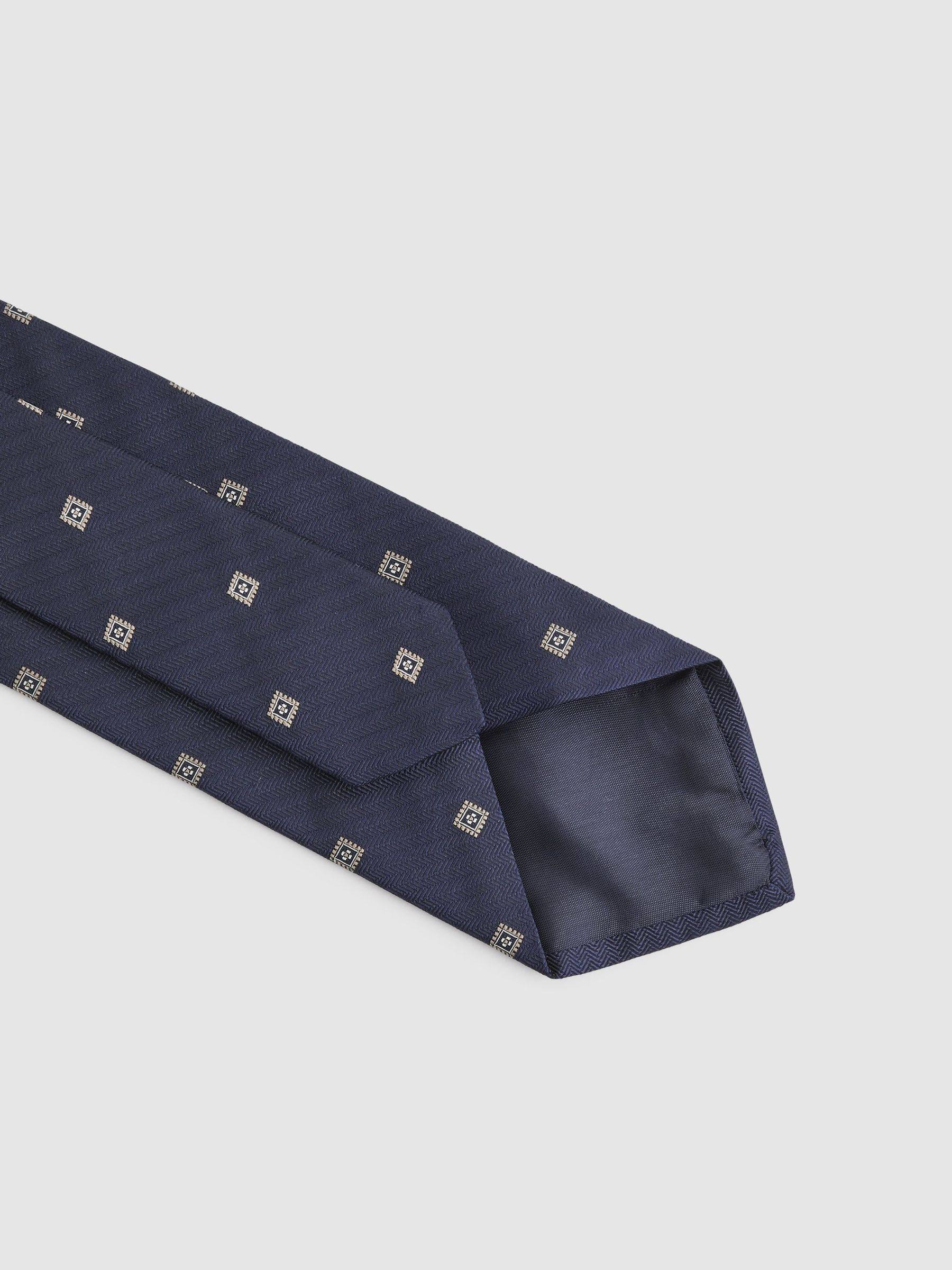 Silk Medallion Tie in Navy - Image 4 of 5