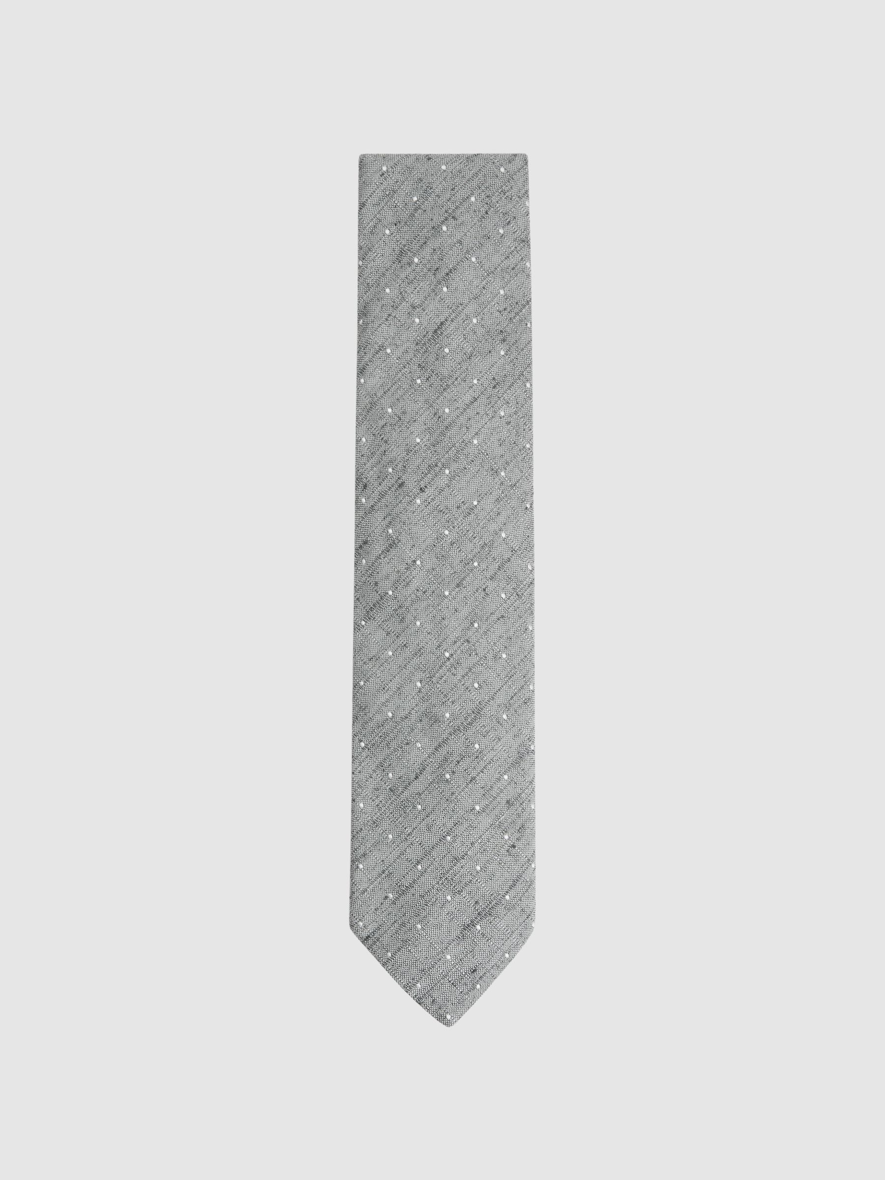 Silk Textured Polka Dot Tie in Soft Grey - Image 1 of 5