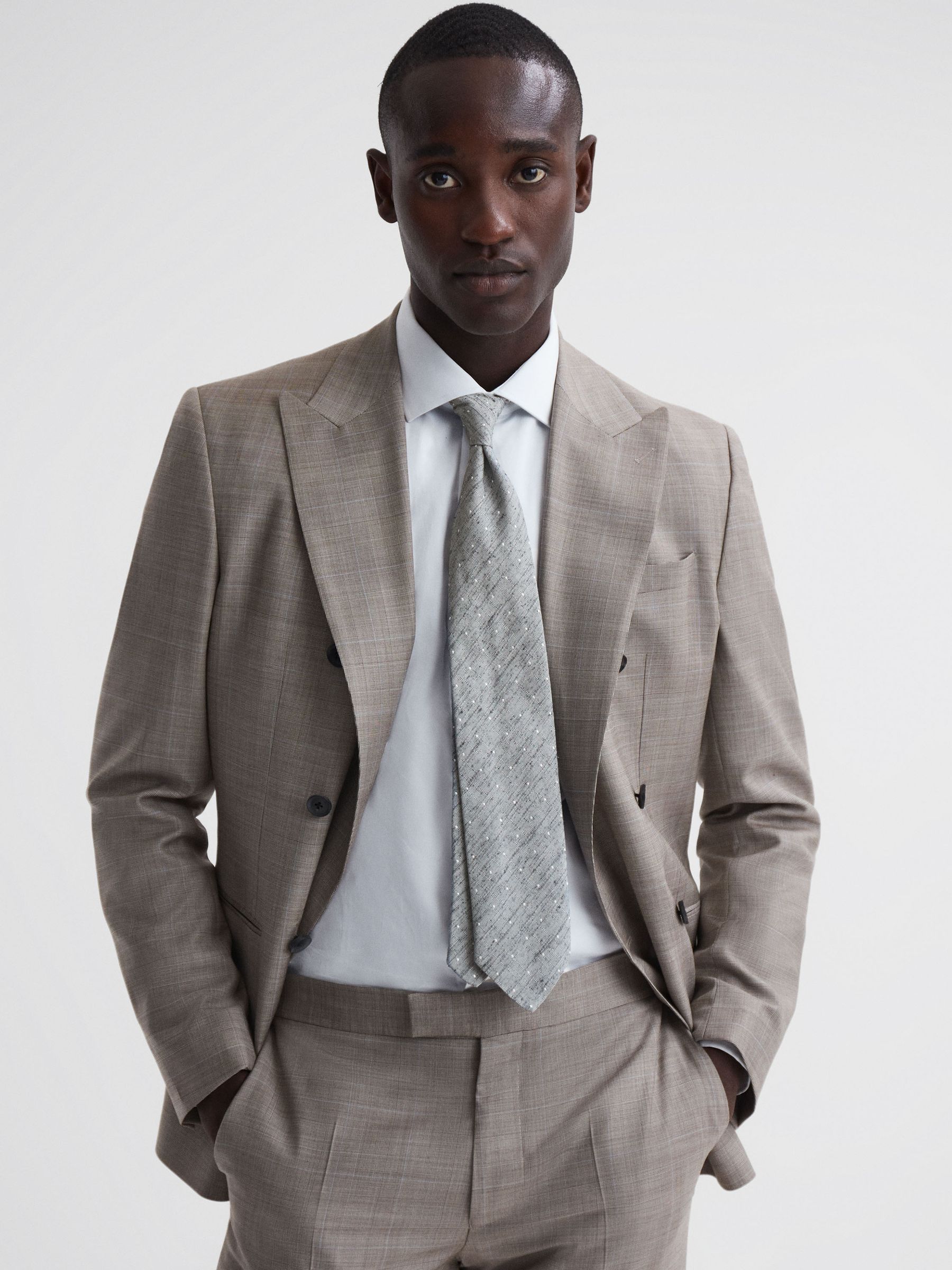 Silk Textured Polka Dot Tie in Soft Grey - Image 2 of 5