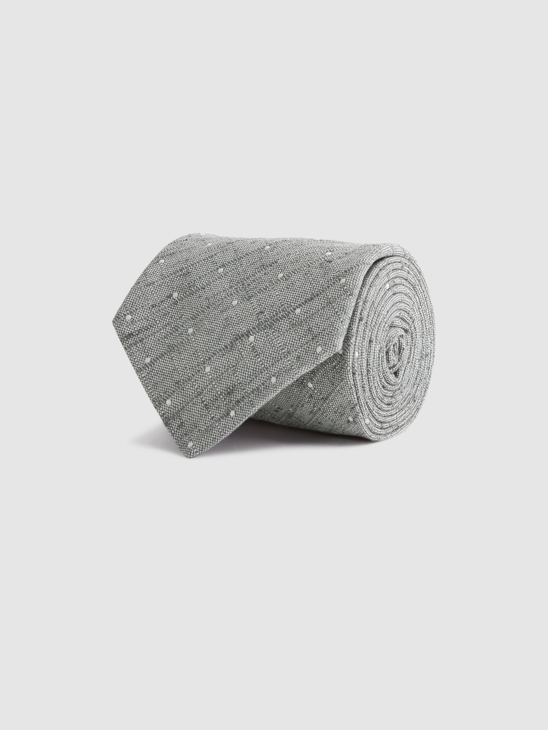 Silk Textured Polka Dot Tie in Soft Grey - Image 3 of 5