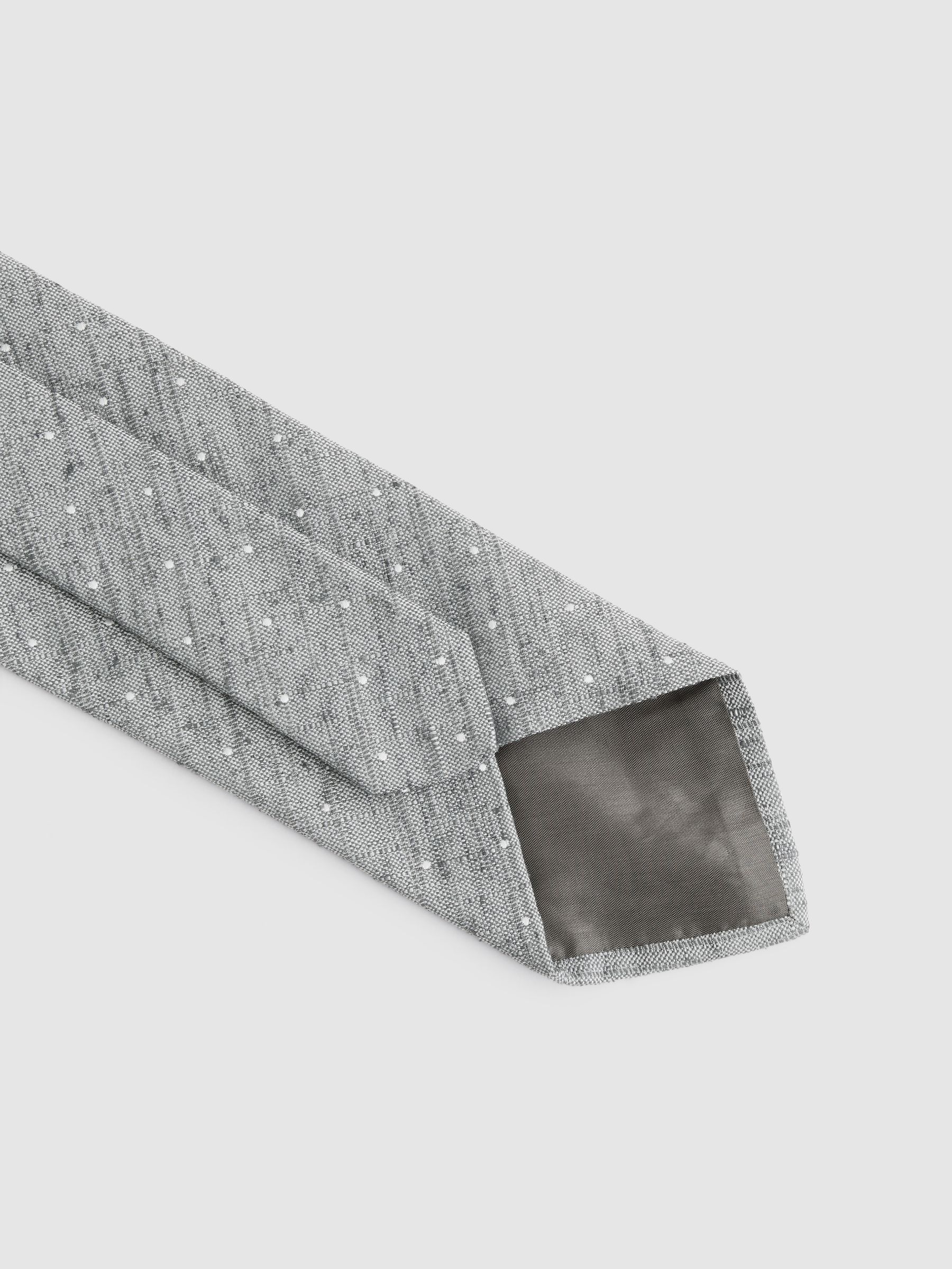 Silk Textured Polka Dot Tie in Soft Grey - Image 4 of 5
