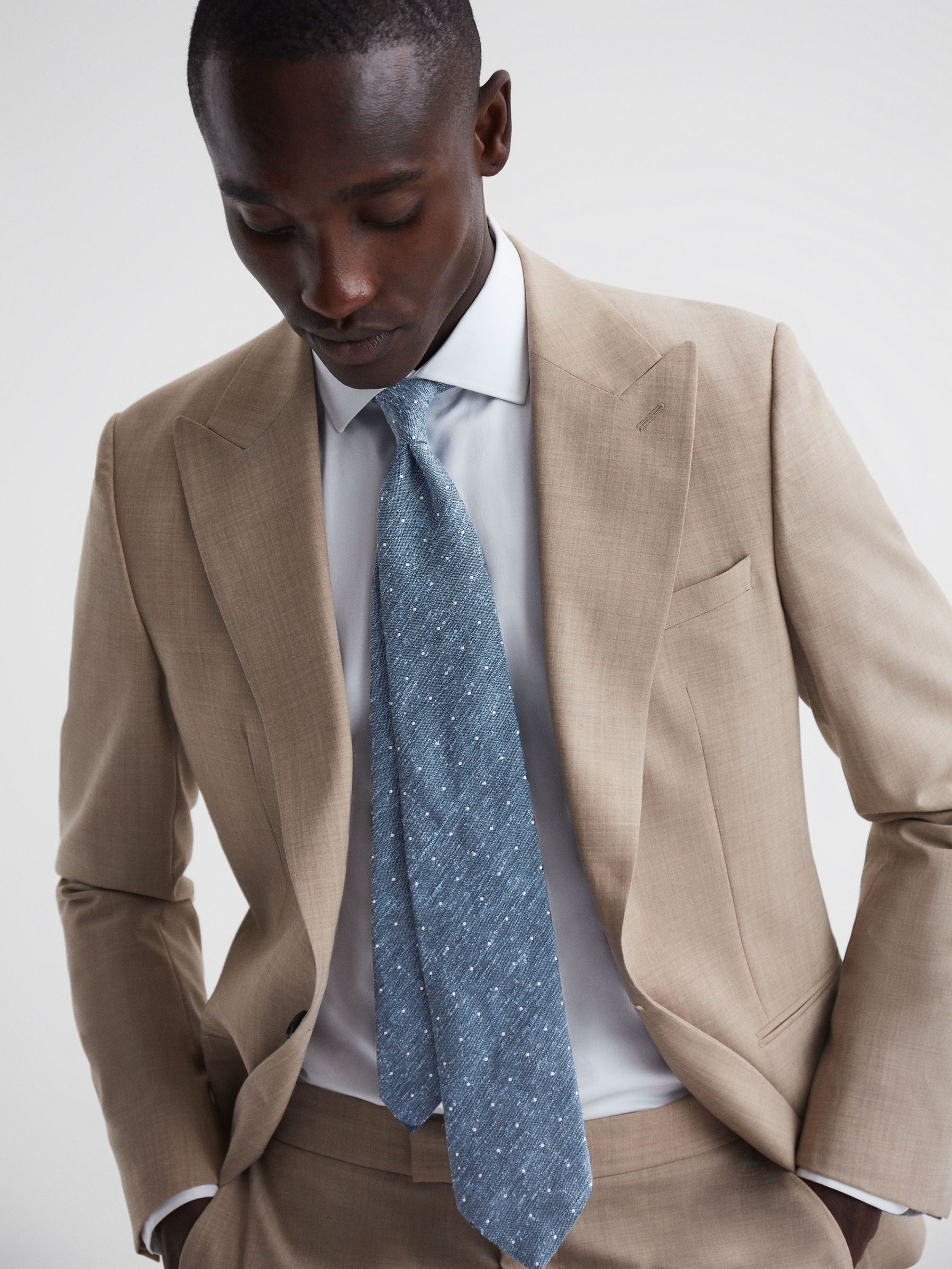 Silk Textured Polka Dot Tie in Airforce Blue - Image 2 of 5