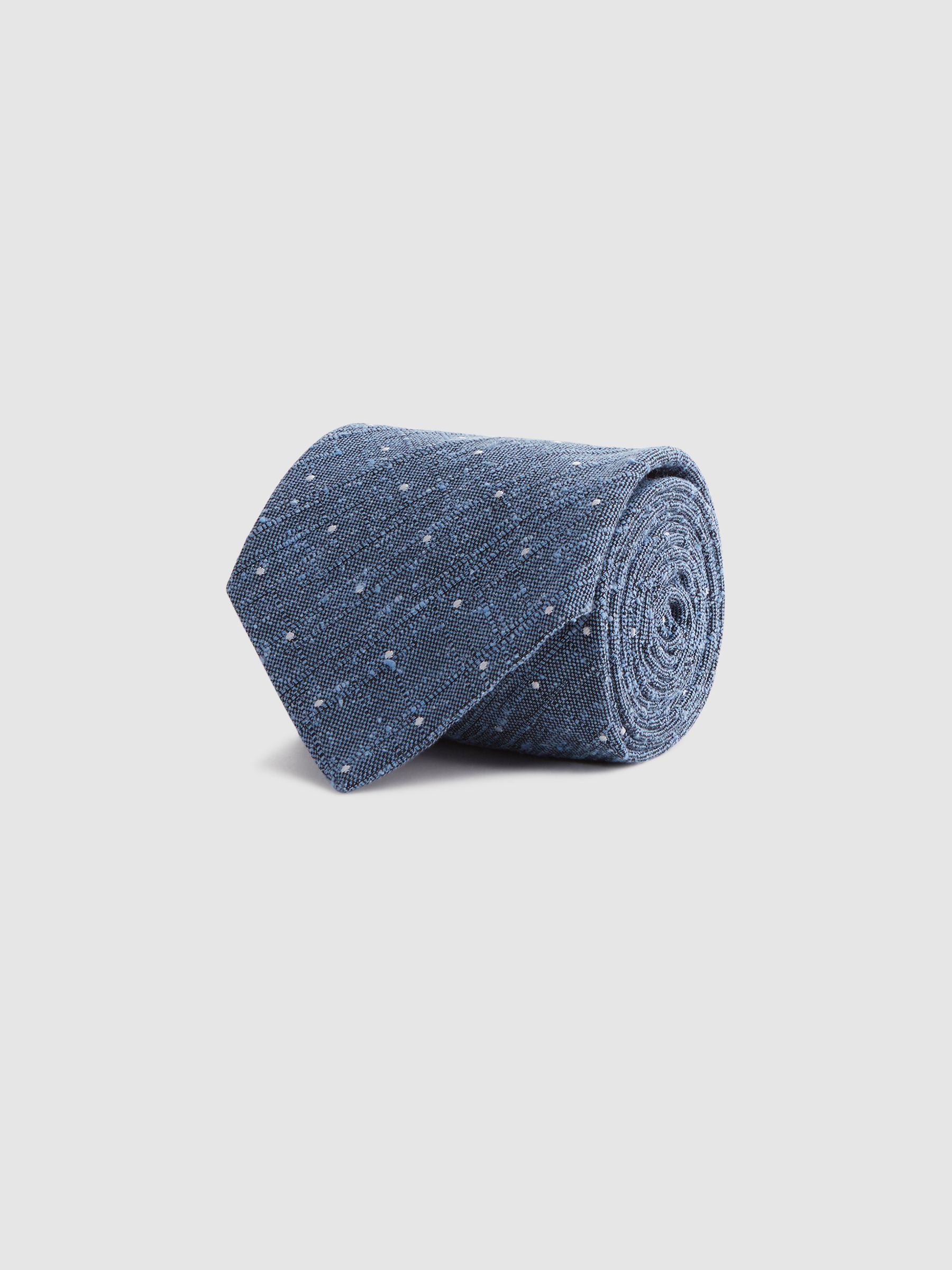 Silk Textured Polka Dot Tie in Airforce Blue - Image 3 of 5