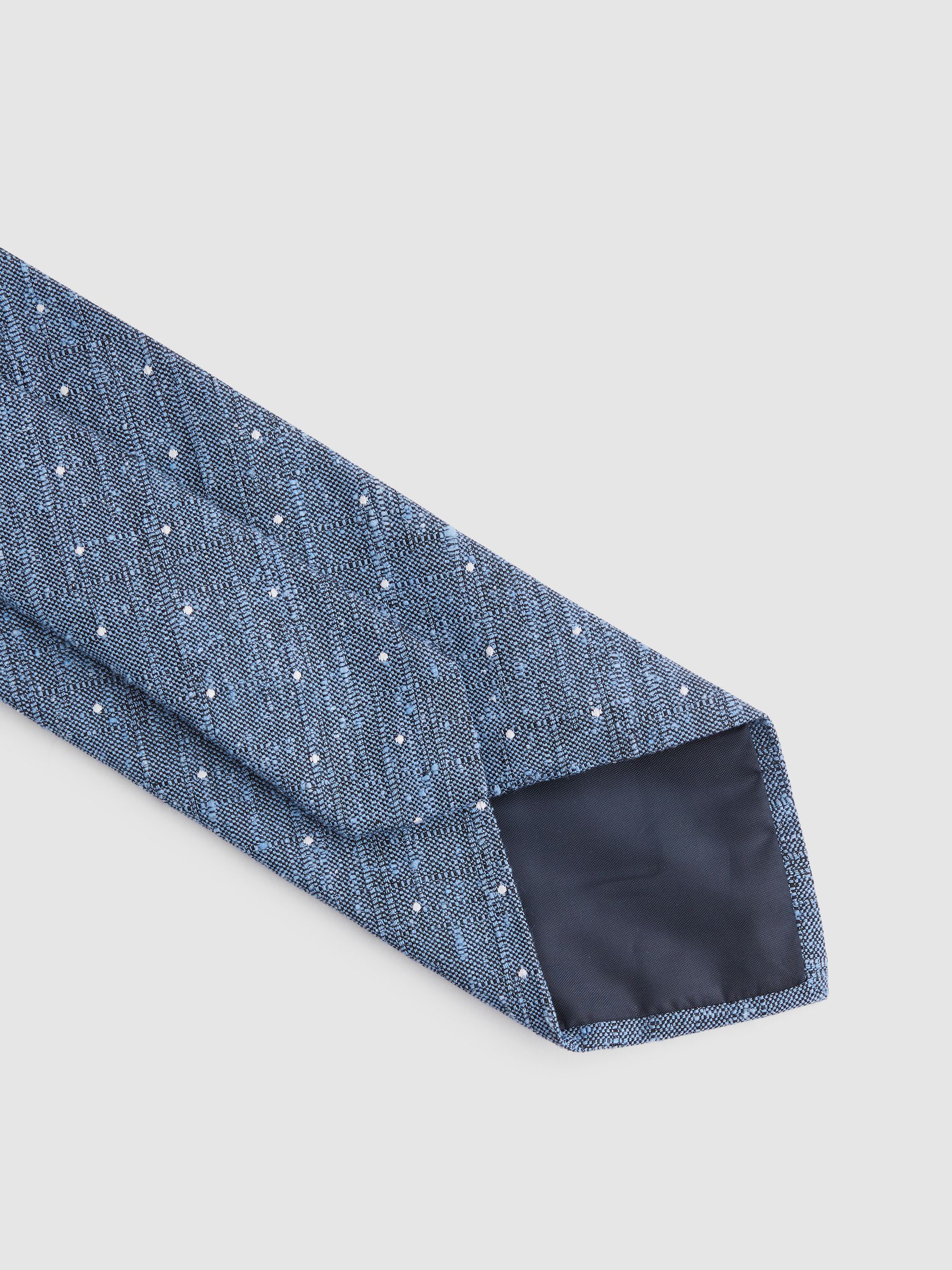 Silk Textured Polka Dot Tie in Airforce Blue - Image 4 of 5