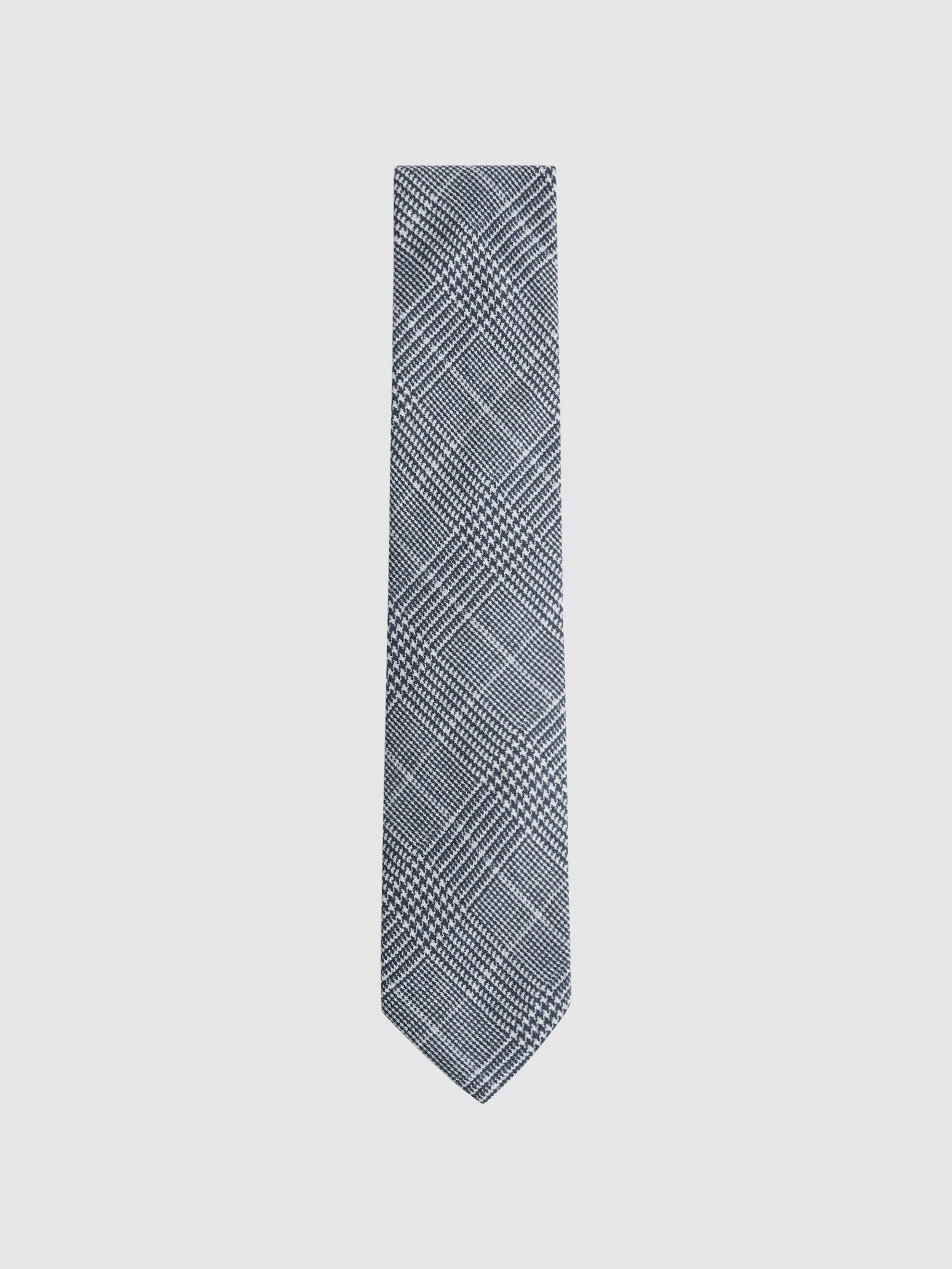 Silk Prince of Wales Check Tie in Airforce Blue - Image 1 de 5