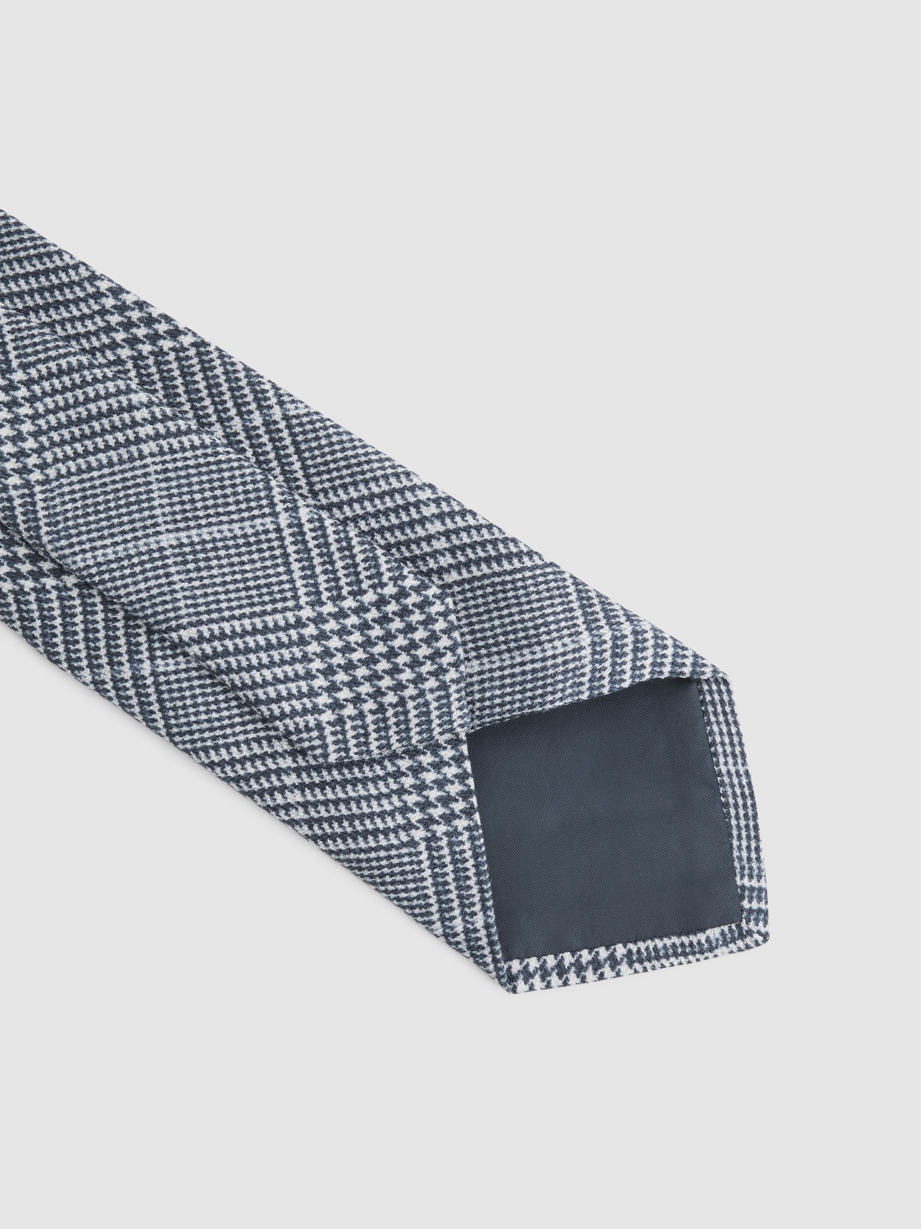 Silk Prince of Wales Check Tie in Airforce Blue - Image 4 de 5