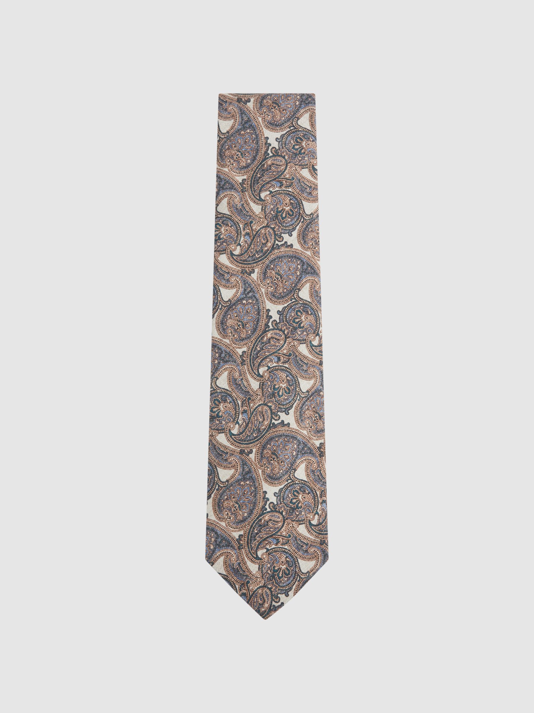 Silk Paisley Tie in Ivory/Blue - Image 1 of 5
