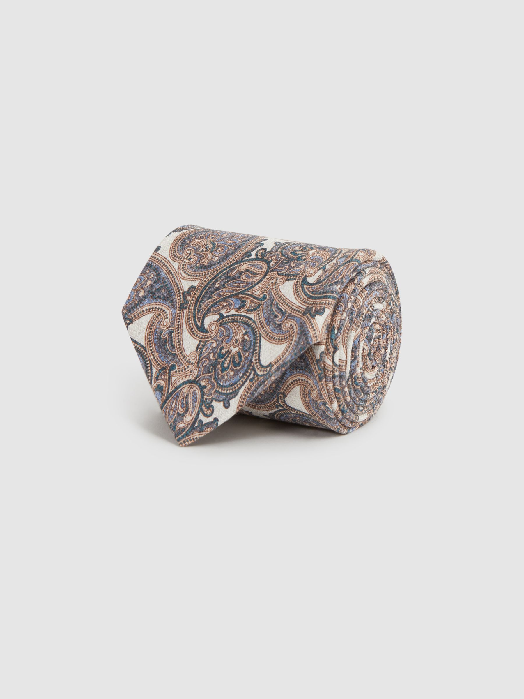 Silk Paisley Tie in Ivory/Blue - Image 3 of 5