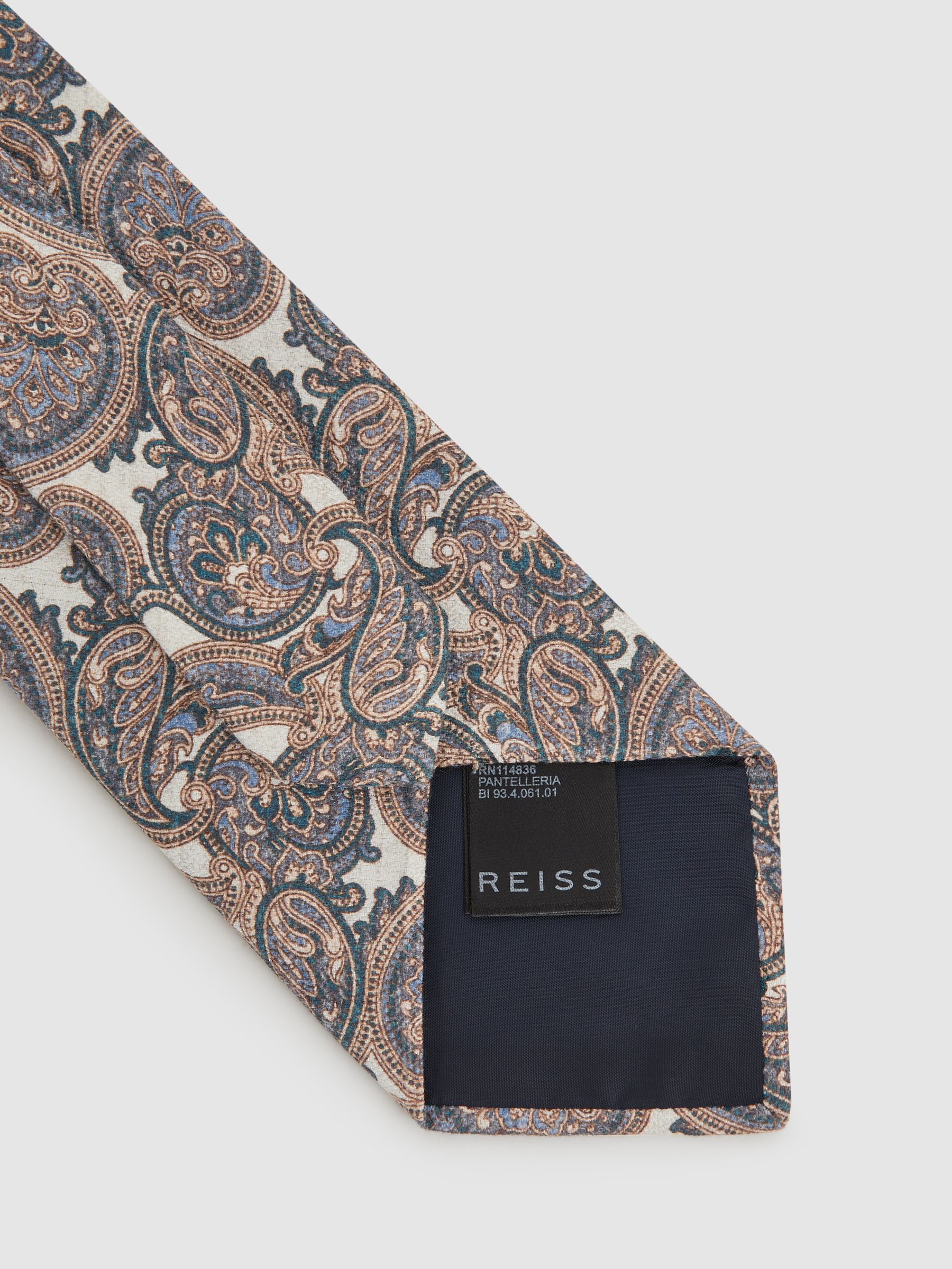 Silk Paisley Tie in Ivory/Blue - Image 4 of 5