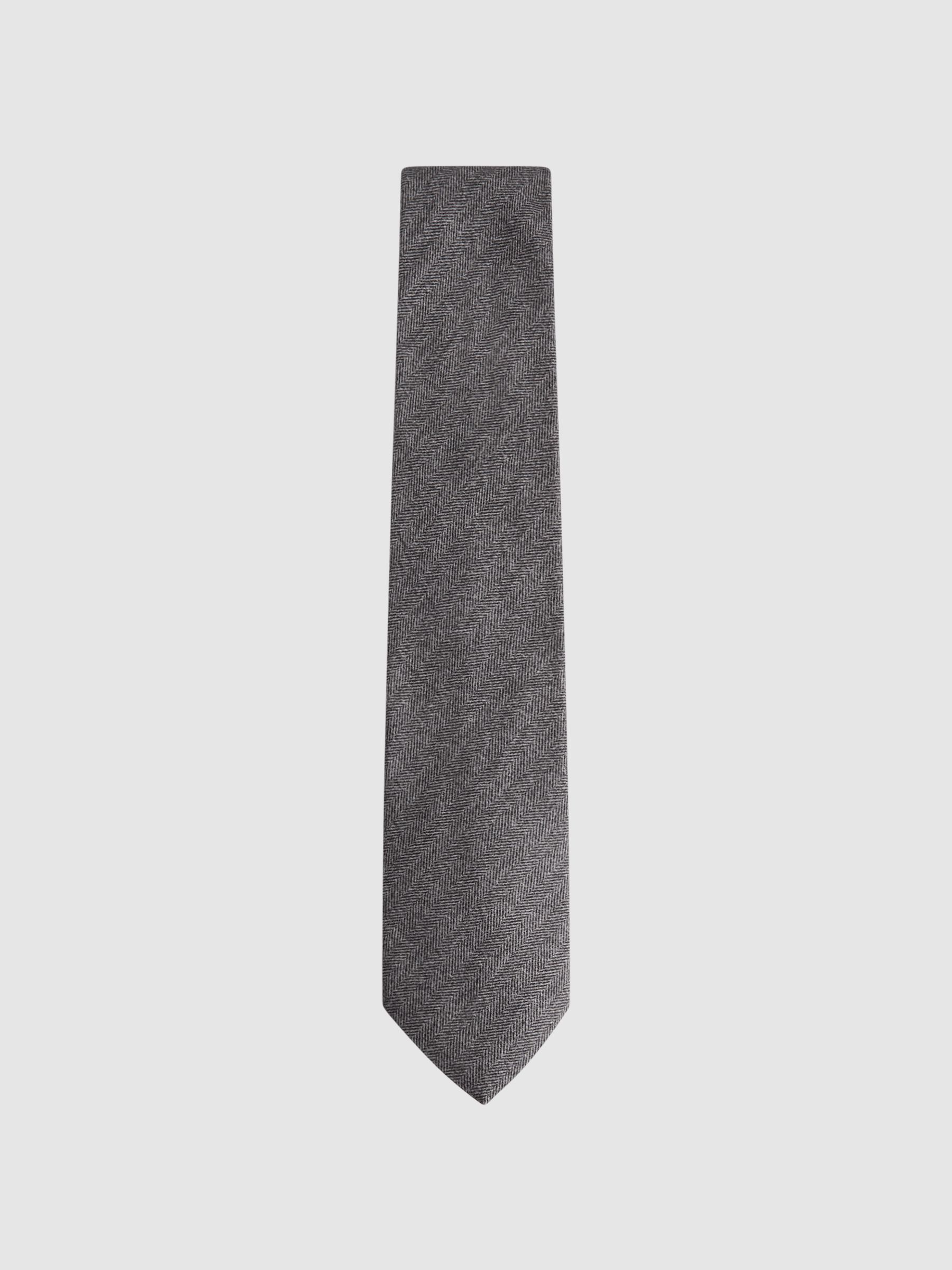 Brushed Cotton Herringbone Tie in Grey Melange - Image 1 of 5 Brushed Cotton Herringbone Tie in Grey Melange - Image 1 of 5