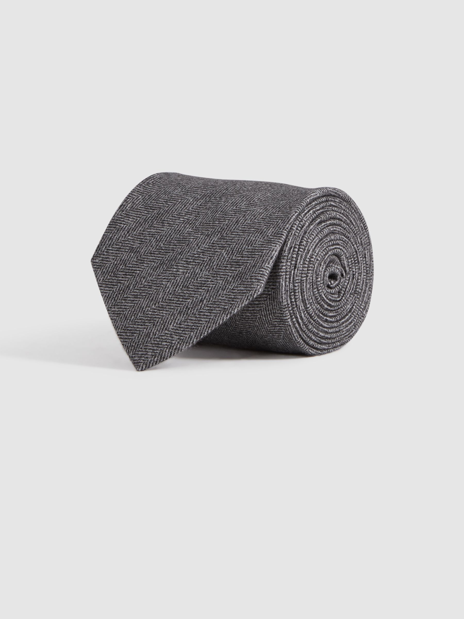 Brushed Cotton Herringbone Tie in Grey Melange - Image 3 of 5