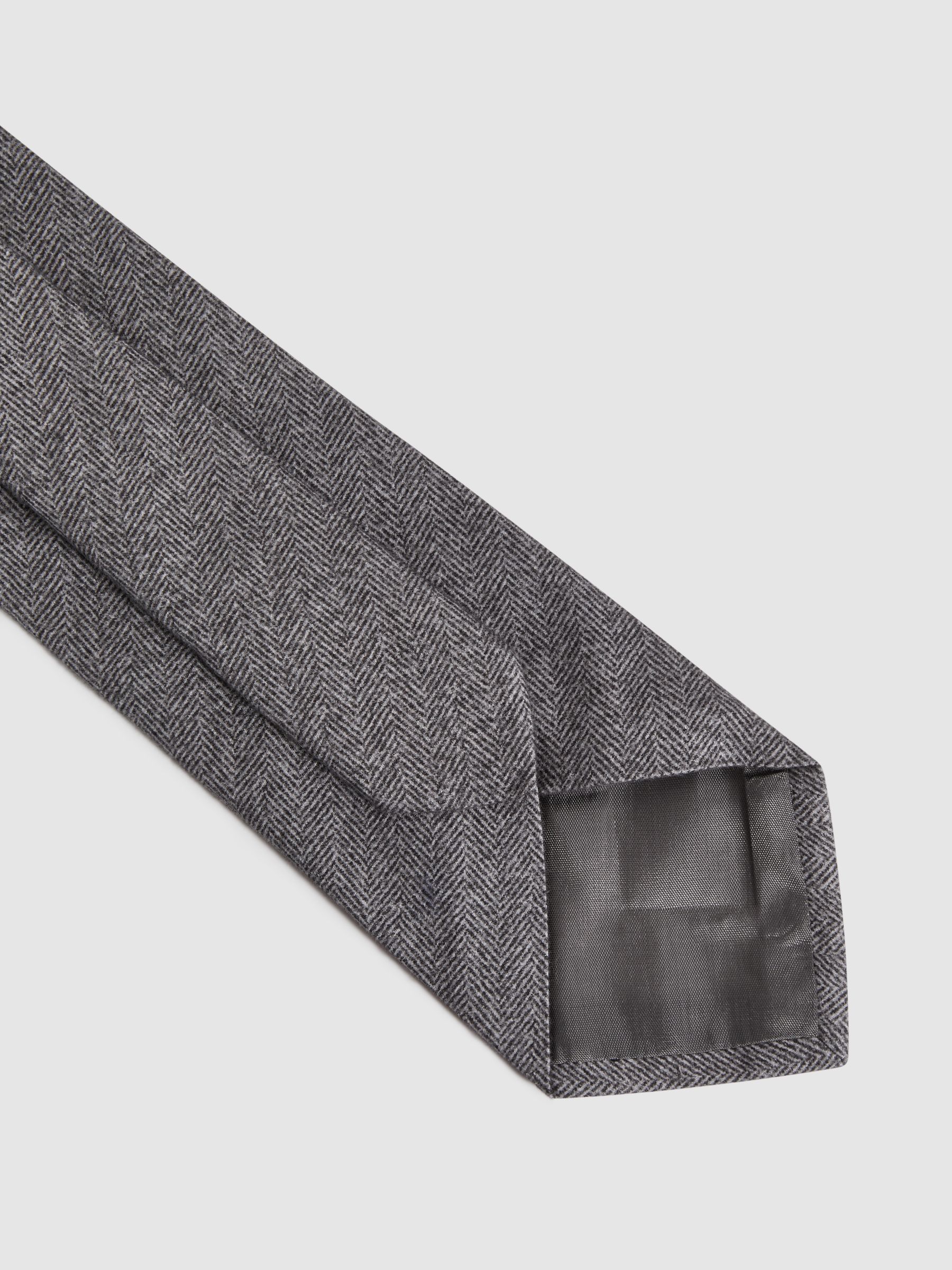 Brushed Cotton Herringbone Tie in Grey Melange - Image 4 of 5