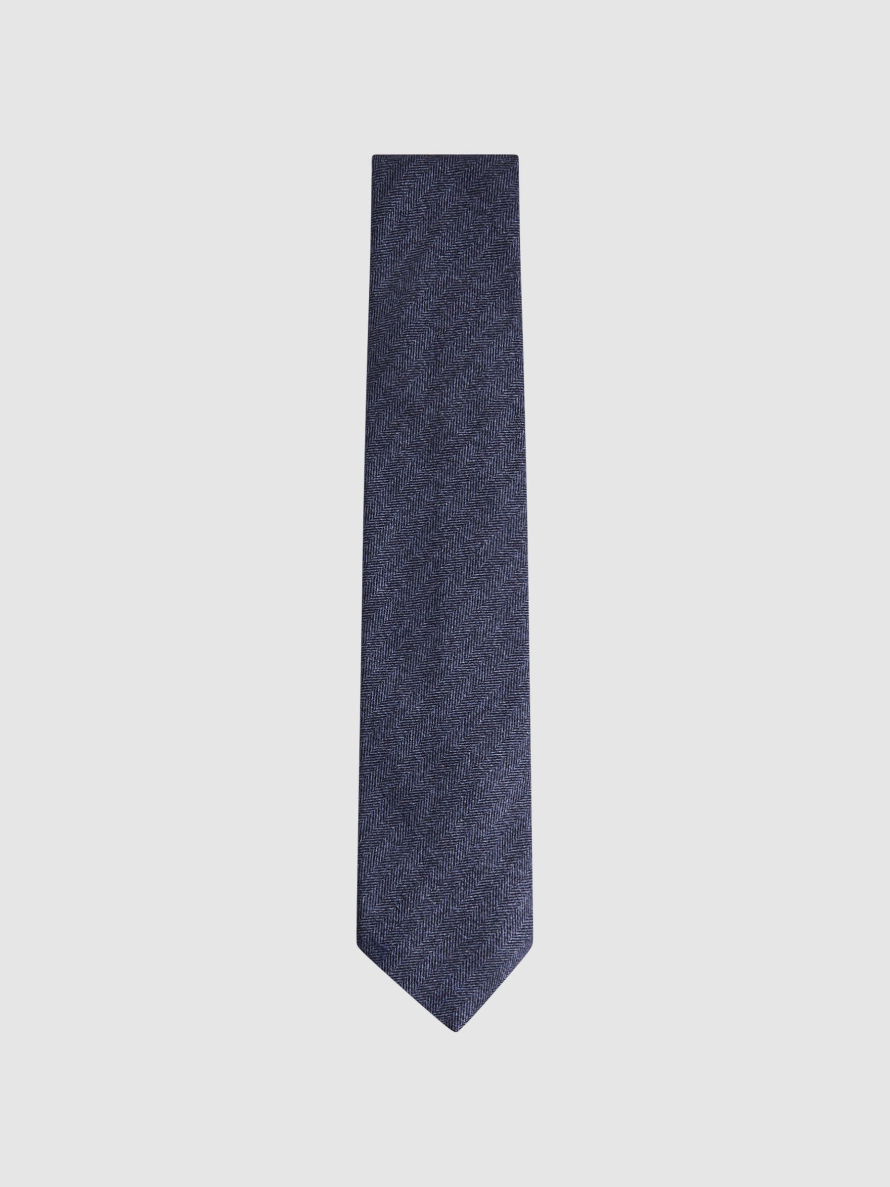 Brushed Cotton Herringbone Tie in Airforce Blue Melange - Image 1 of 5