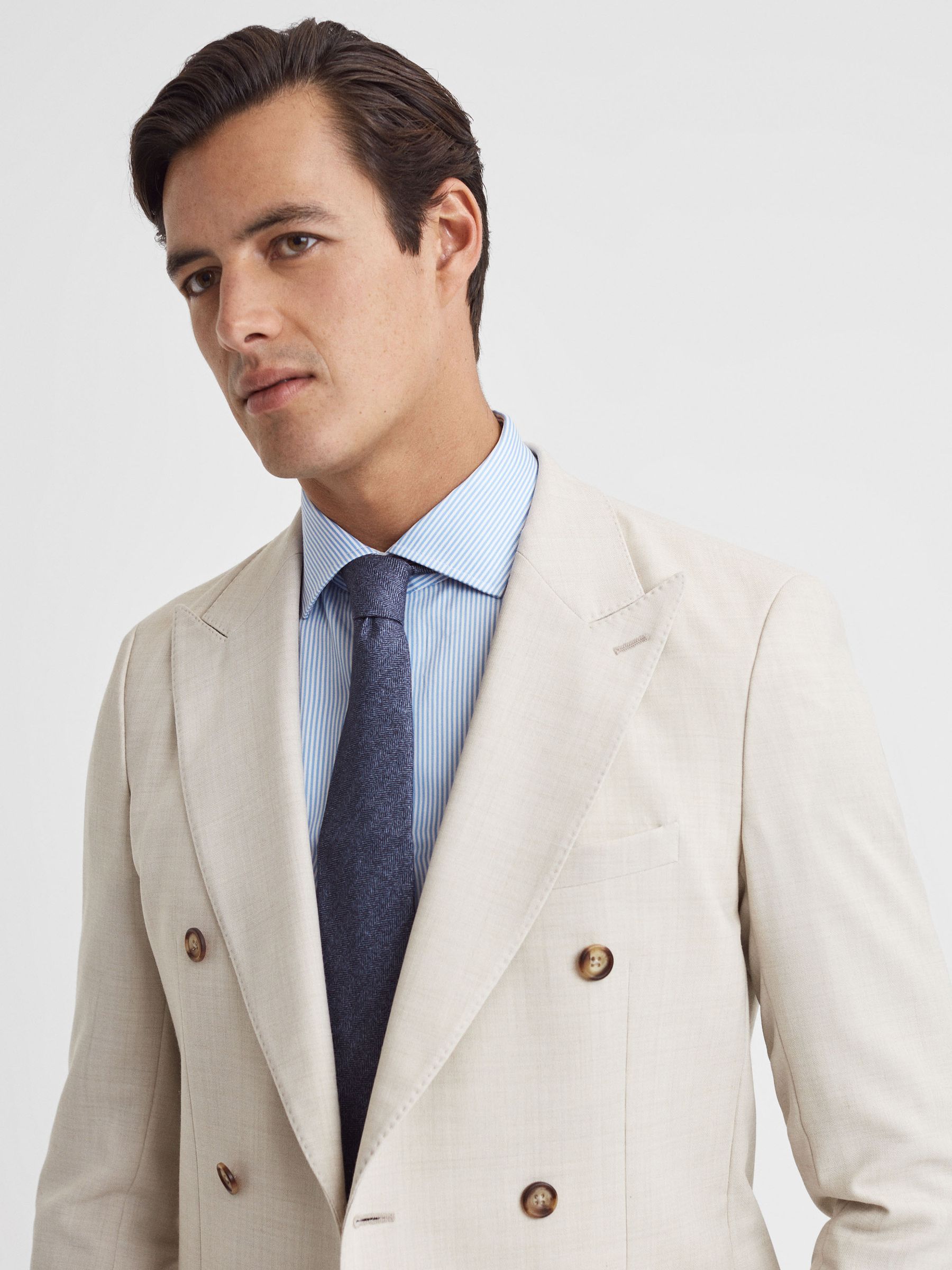 Brushed Cotton Herringbone Tie in Airforce Blue Melange - Image 2 of 5