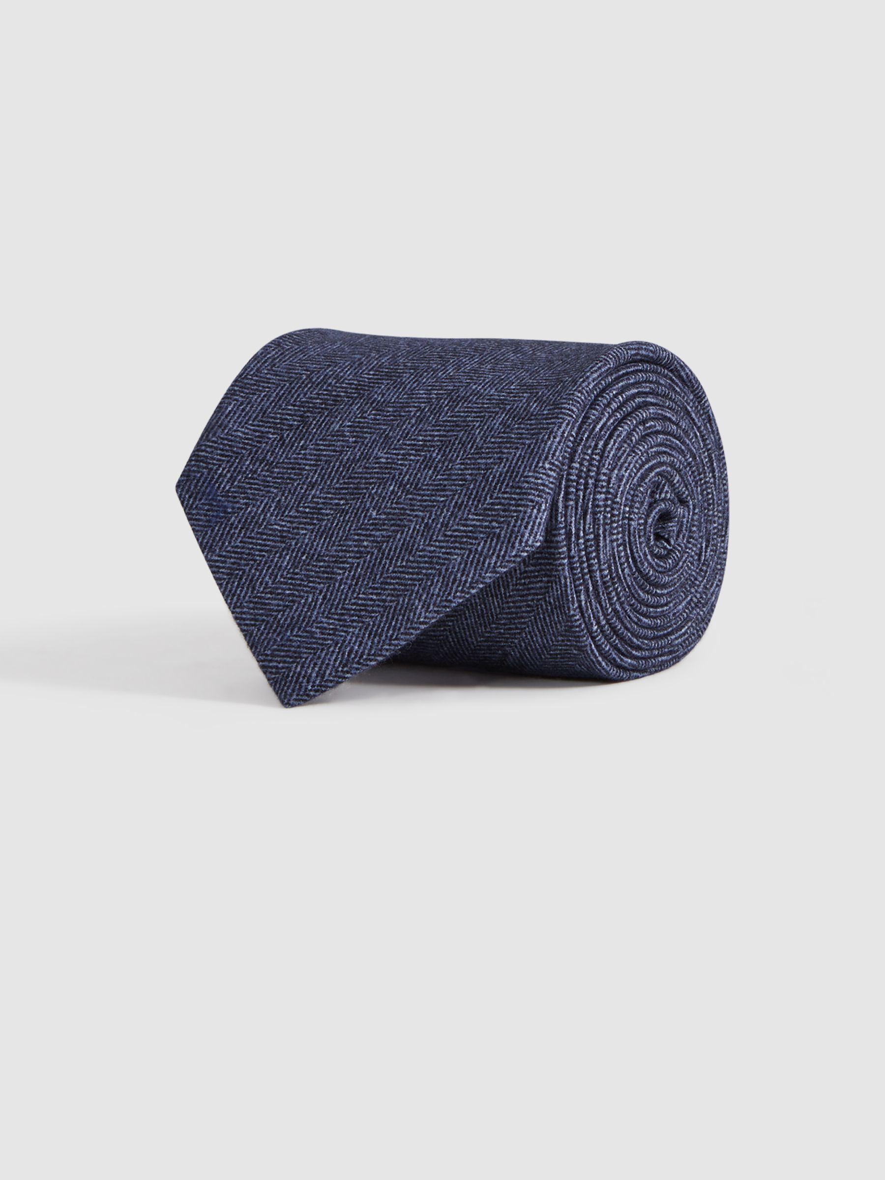 Brushed Cotton Herringbone Tie in Airforce Blue Melange - Image 3 of 5