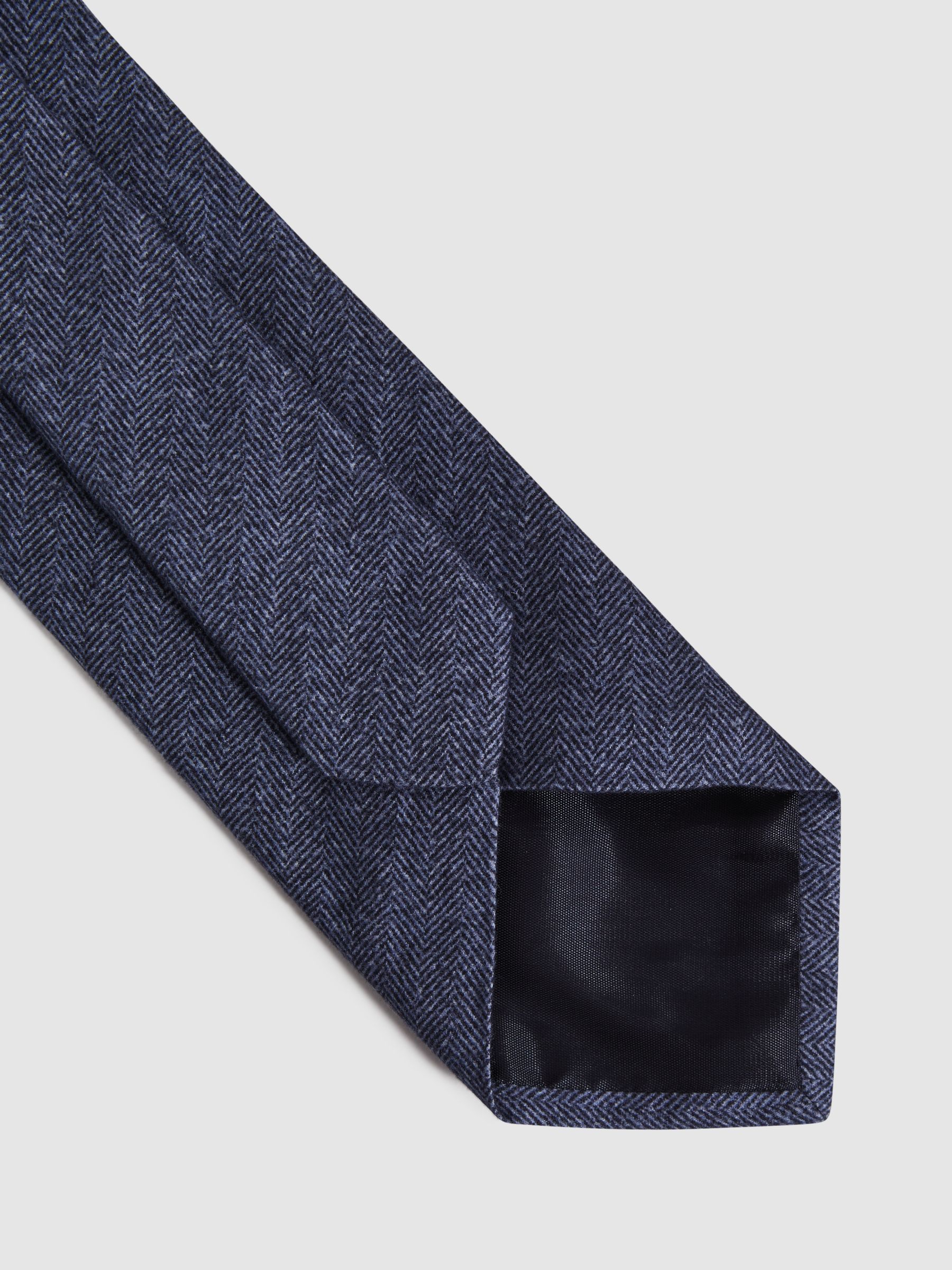 Brushed Cotton Herringbone Tie in Airforce Blue Melange - Image 4 of 5
